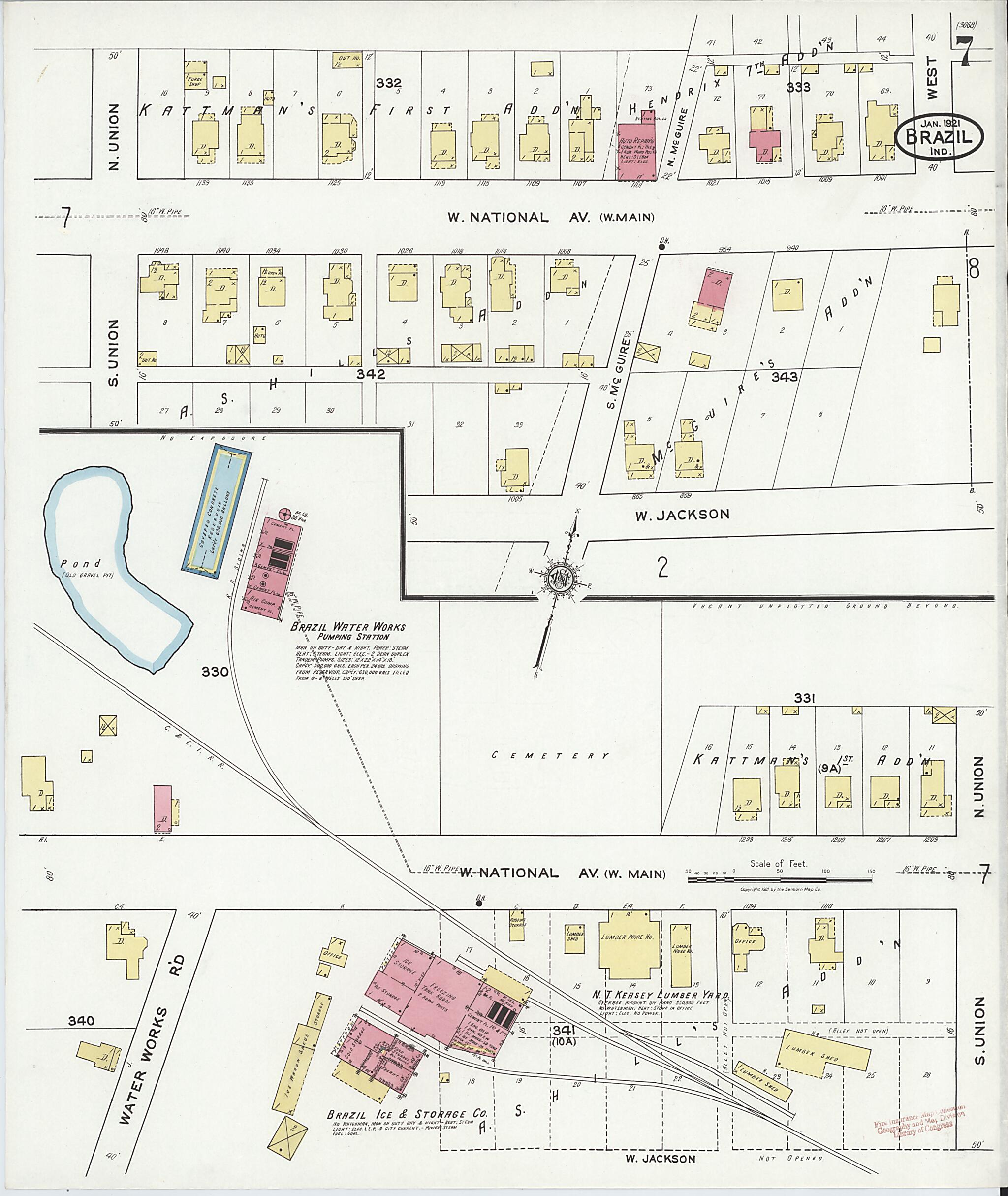 This old map of Brazil, Clay County, Indiana was created by Sanborn Map Company in 1921