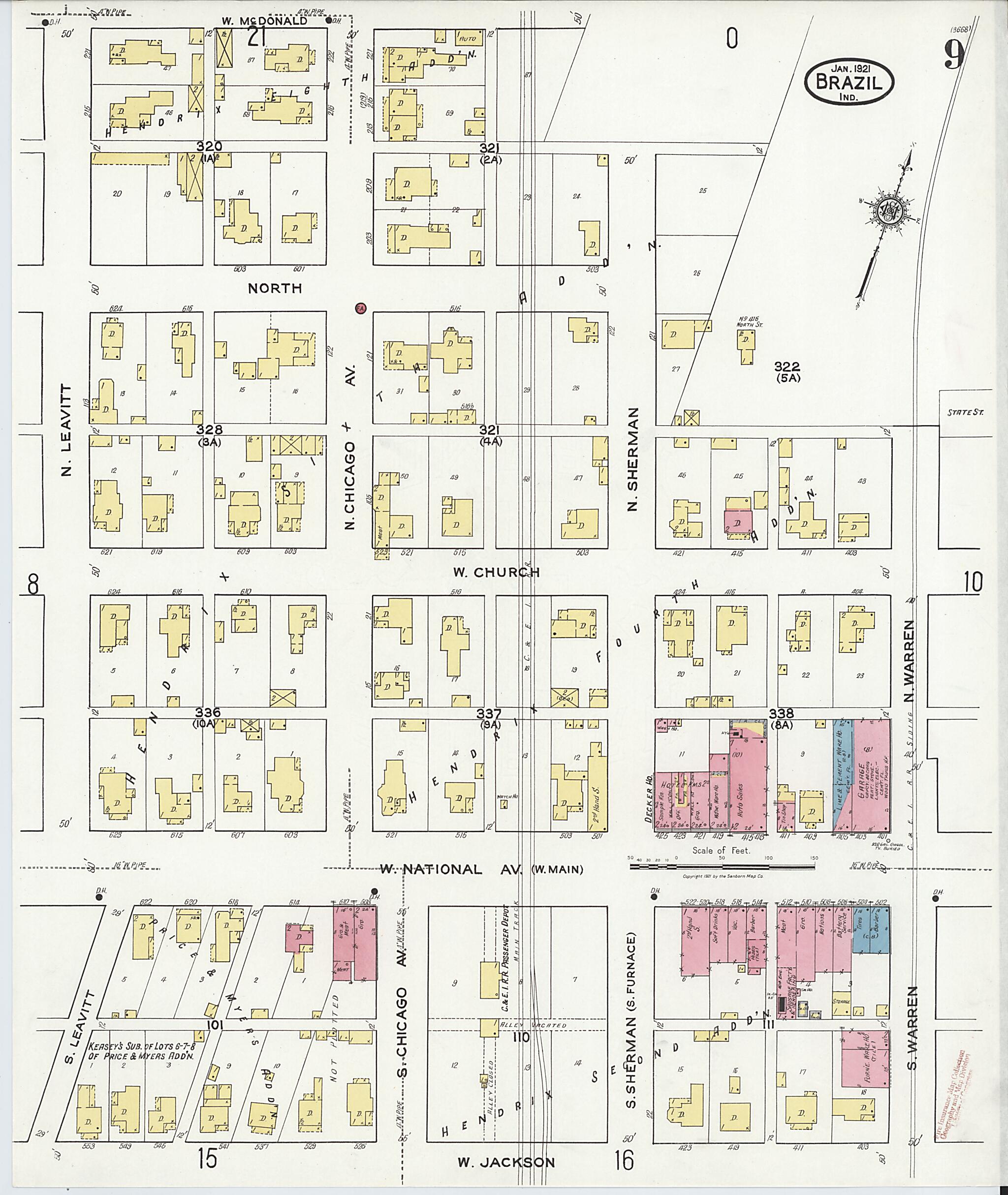 This old map of Brazil, Clay County, Indiana was created by Sanborn Map Company in 1921