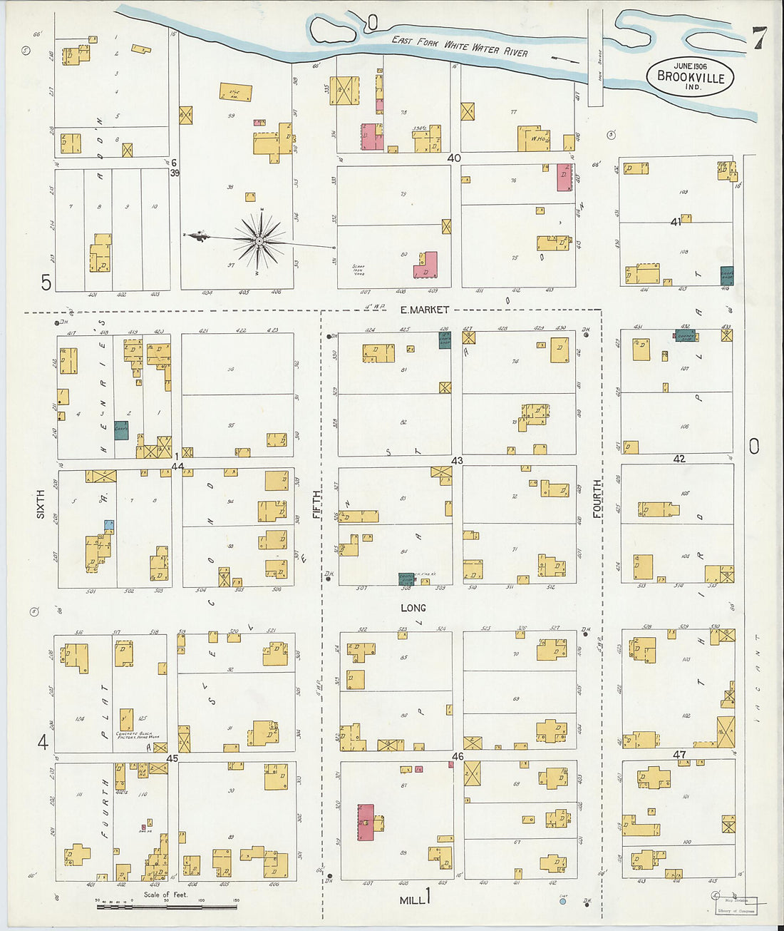 This old map of Brookville, Franklin County, Indiana was created by Sanborn Map Company in 1906