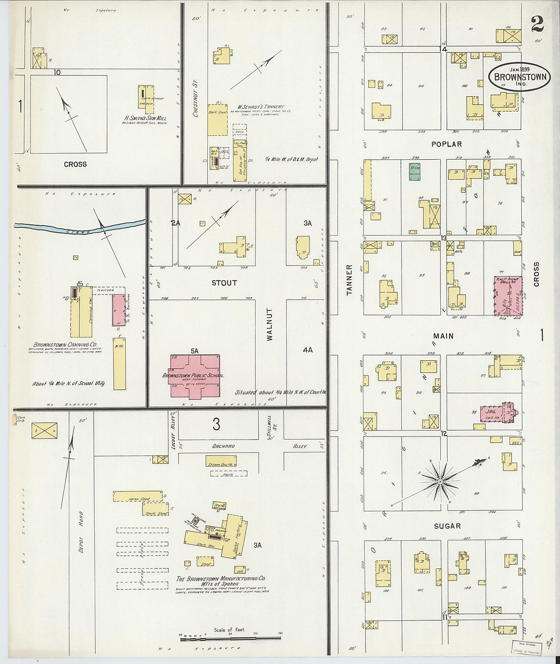 This old map of Brownstown, Jackson County, Indiana was created by Sanborn Map Company in 1899