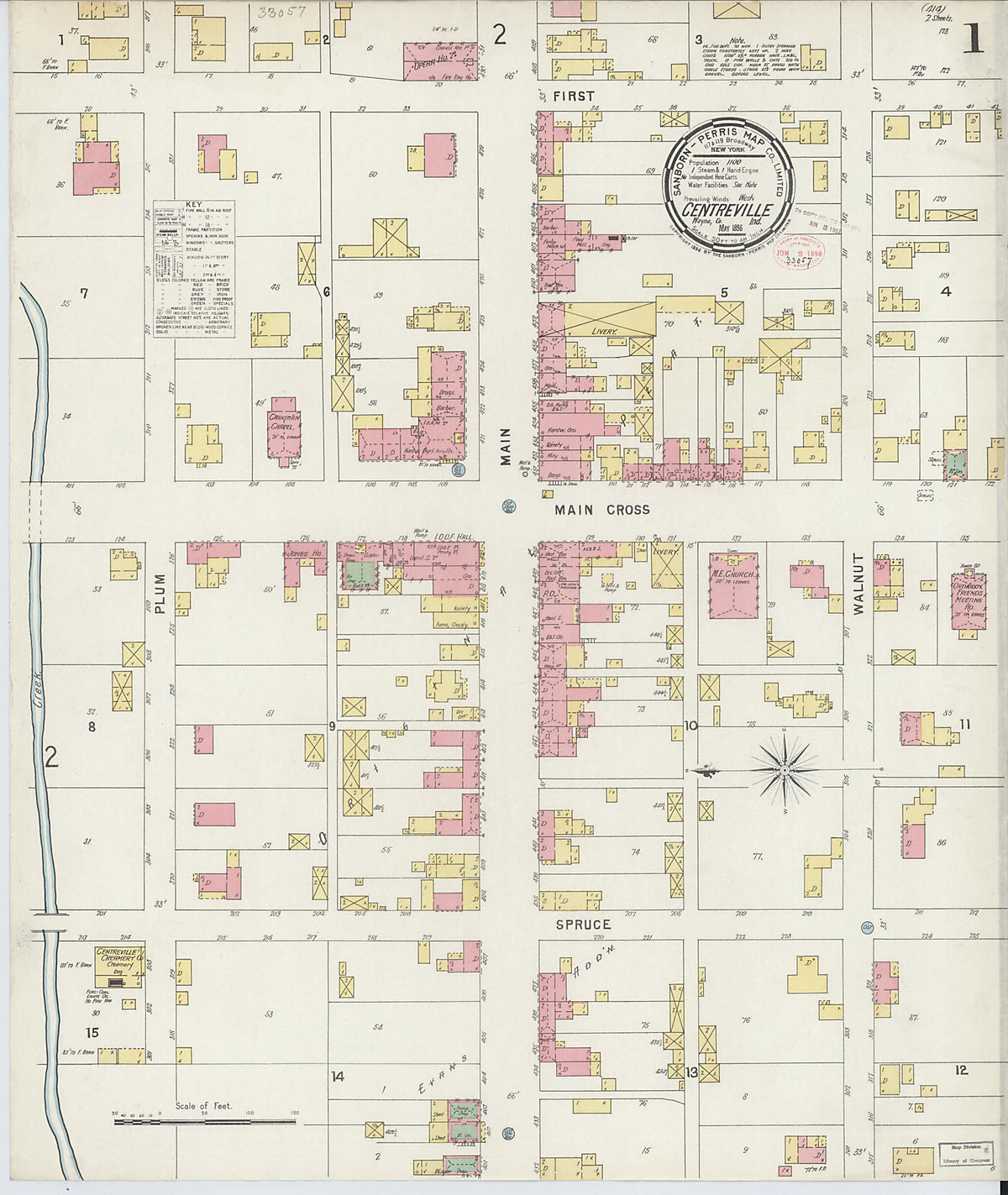 Centerville, Wayne County, Indiana 1896 (Sheet 1 of 2) by Relic Map Company