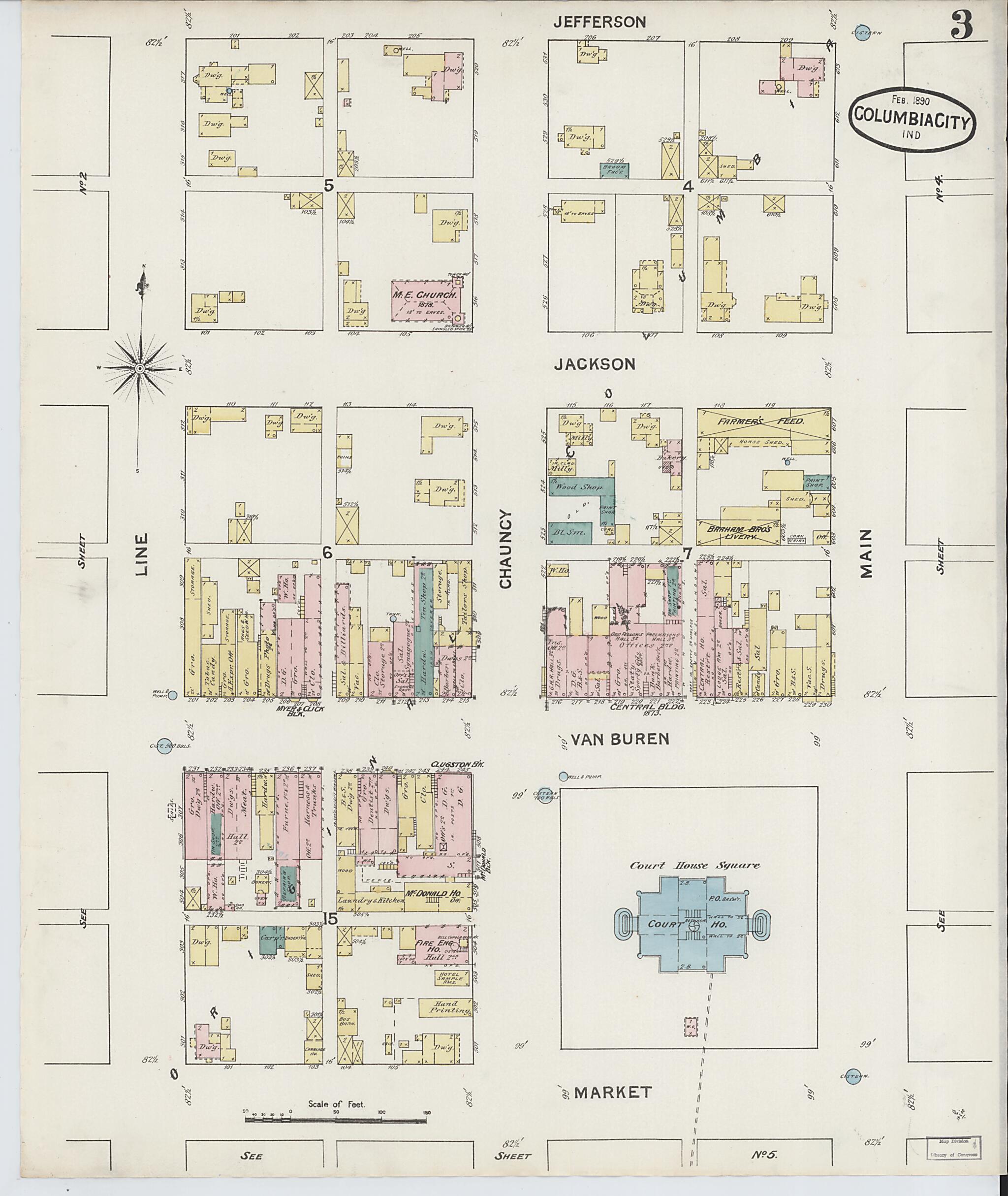 This old map of Columbia City, Whitley County, Indiana was created by Sanborn Map Company in 1890