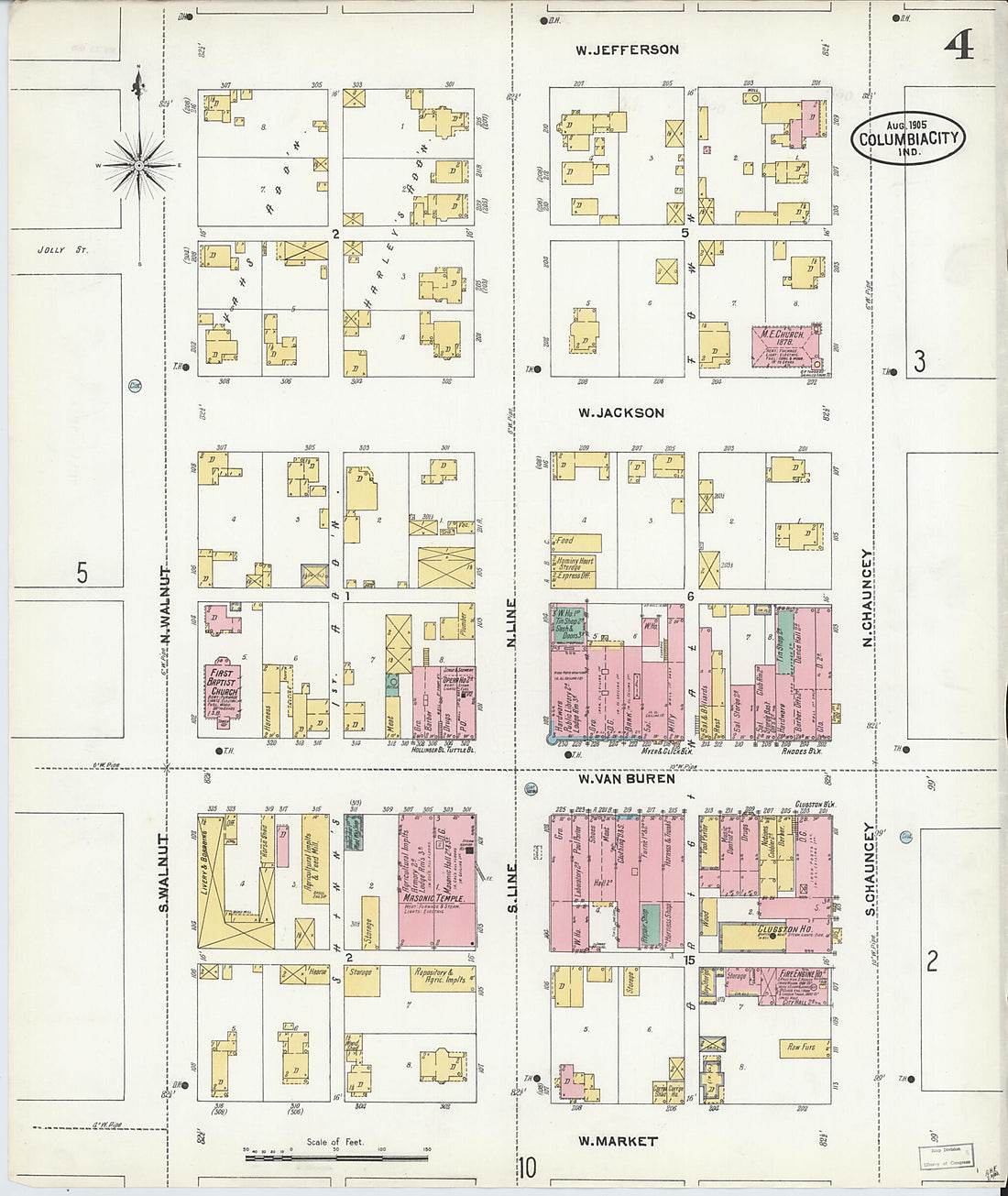 This old map of Columbia City, Whitley County, Indiana was created by Sanborn Map Company in 1905