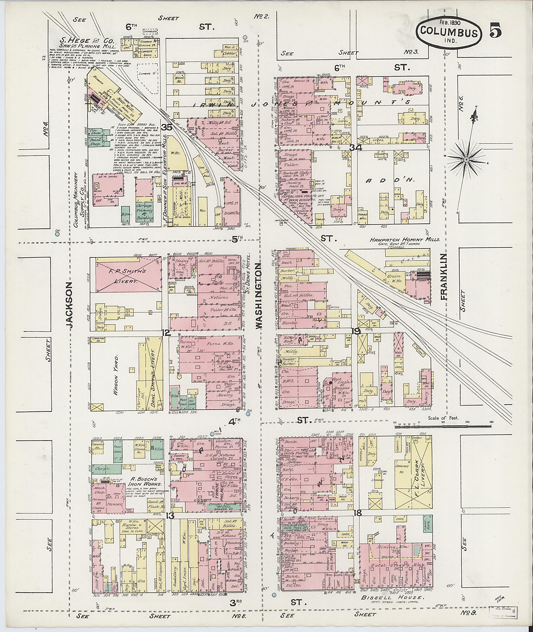 This old map of Columbus, Bartholomew County, Indiana was created by Sanborn Map Company in 1890