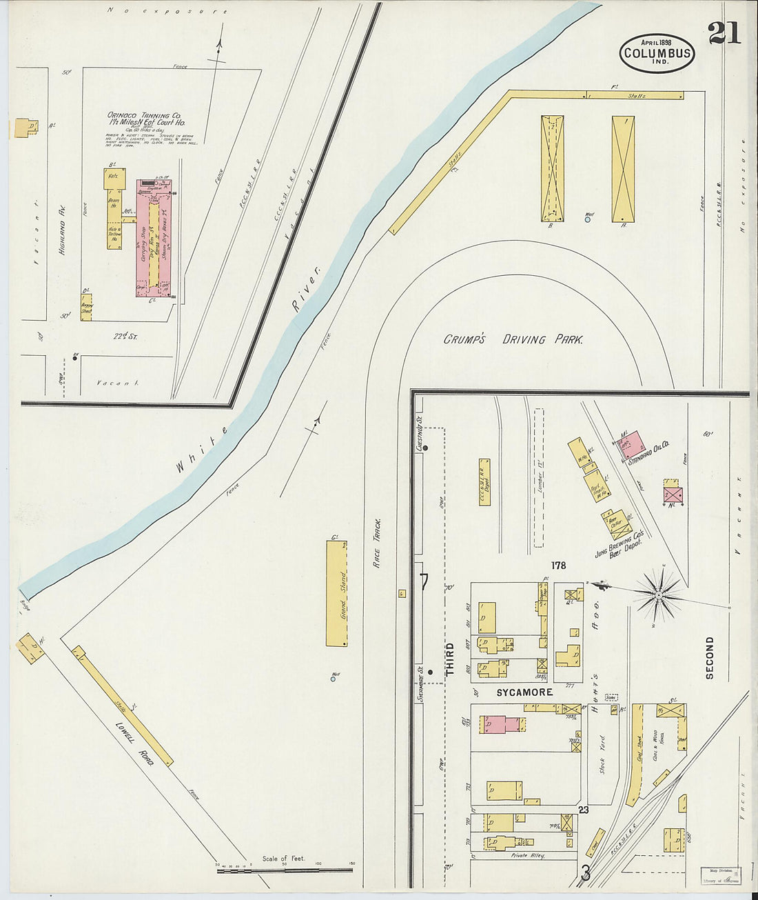 This old map of Columbus, Bartholomew County, Indiana was created by Sanborn Map Company in 1898