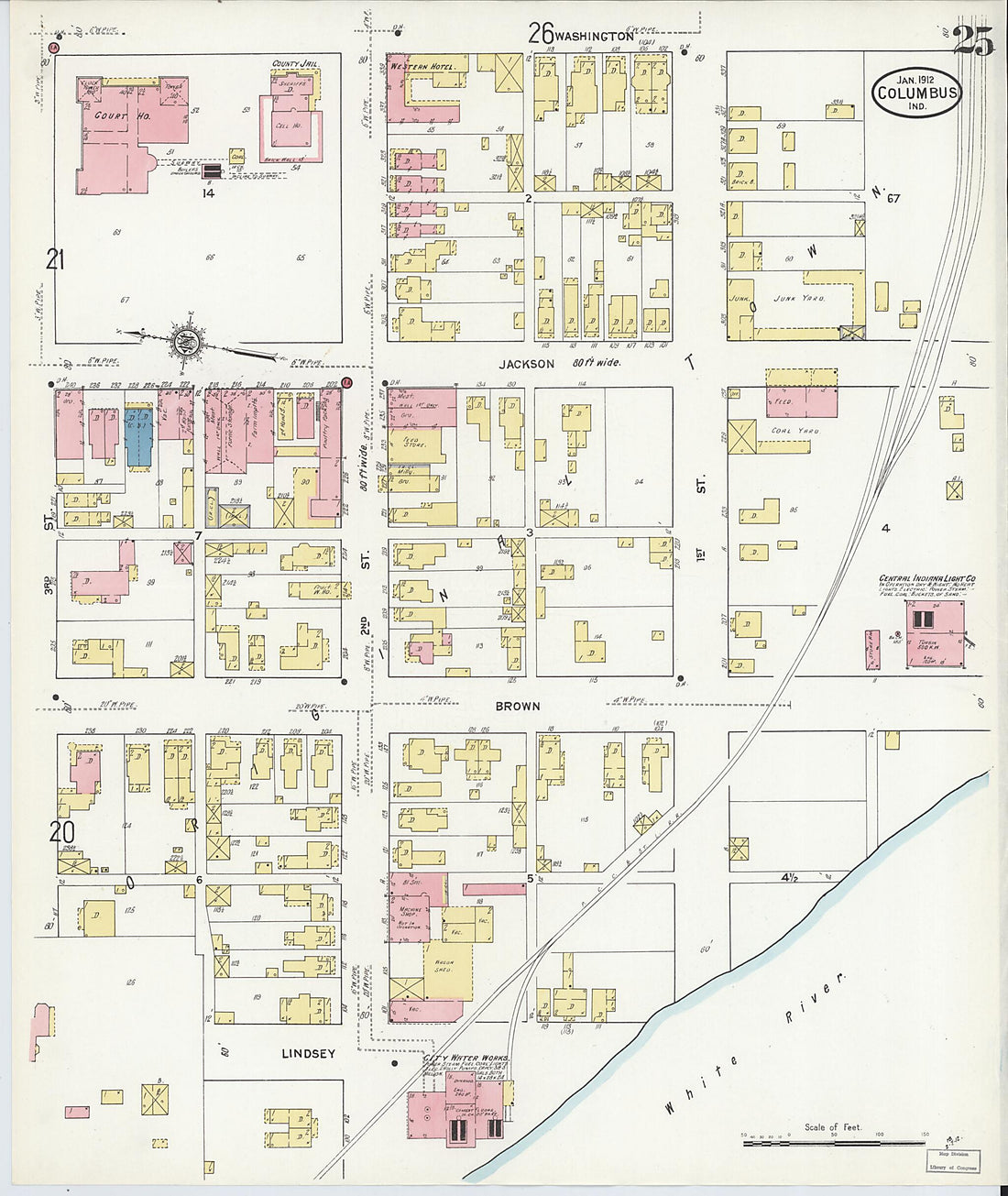 This old map of Columbus, Bartholomew County, Indiana was created by Sanborn Map Company in 1912
