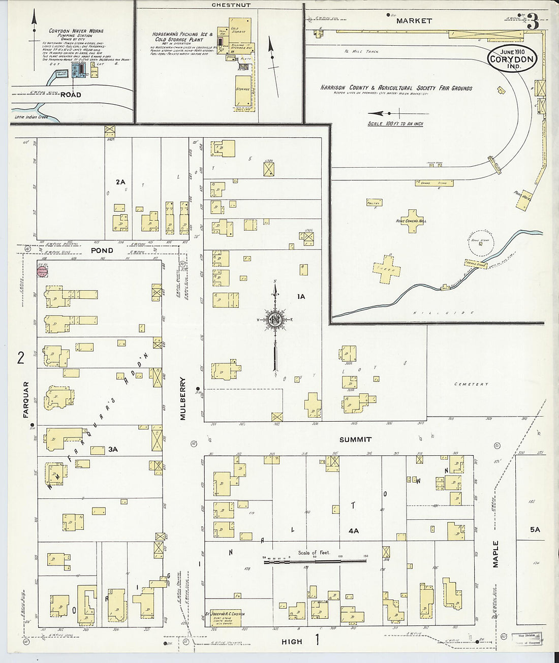 This old map of Corydon, Harrison County, Indiana was created by Sanborn Map Company in 1910