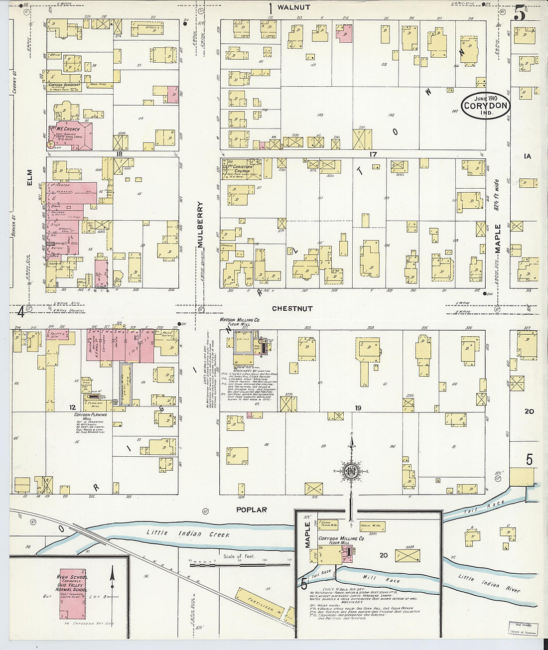 This old map of Corydon, Harrison County, Indiana was created by Sanborn Map Company in 1910