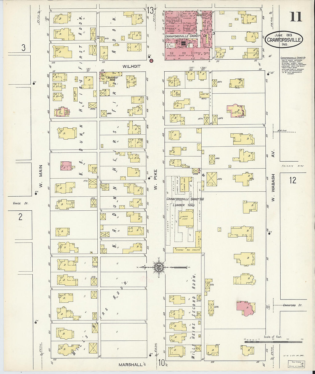 This old map of Crawfordsville, Montgomery County, Indiana was created by Sanborn Map Company in 1913