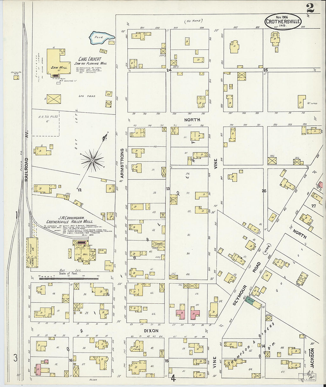 This old map of Crothersville, Jackson County, Indiana was created by Sanborn Map Company in 1906