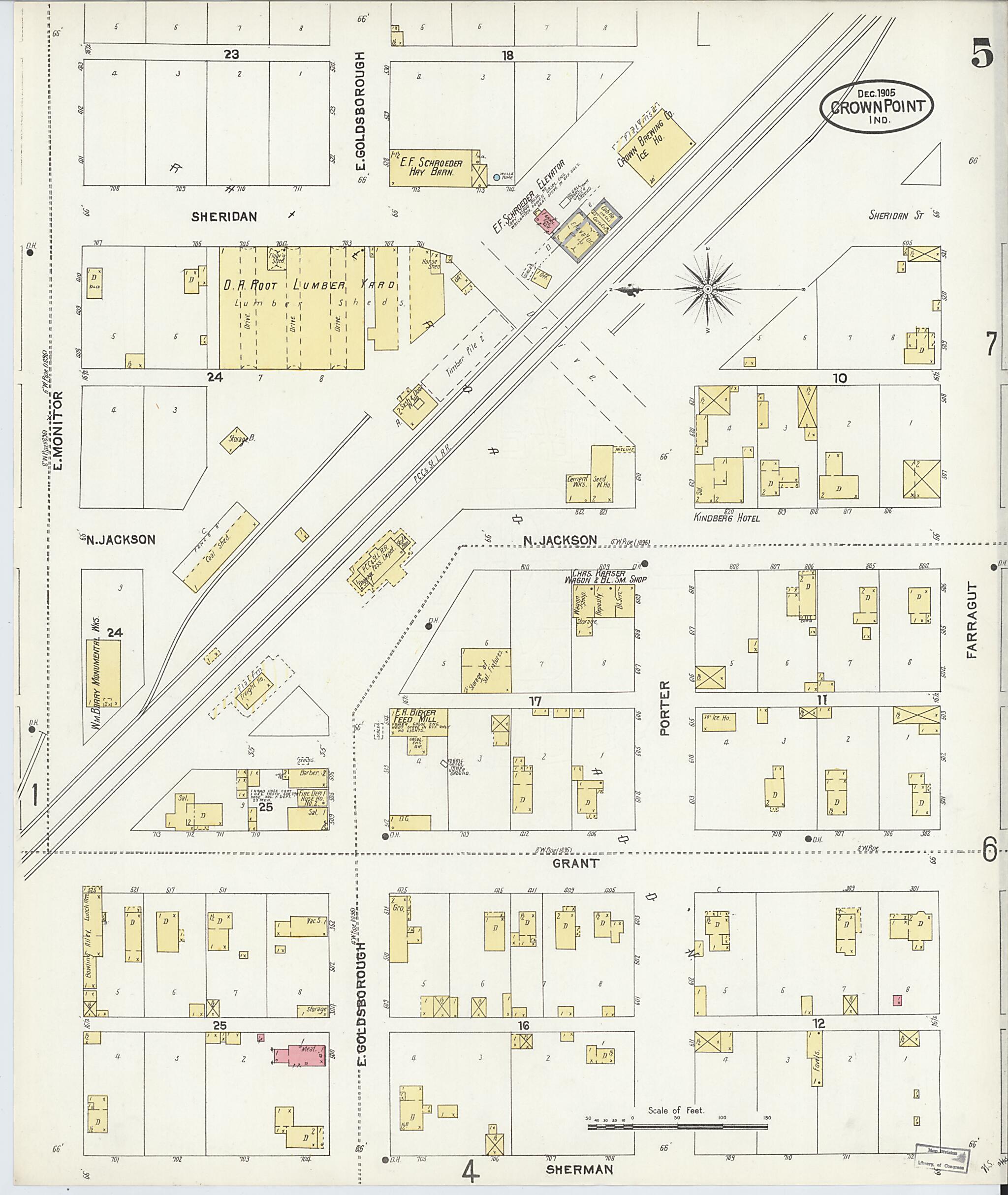 This old map of Crown Point, Lake County, Indiana was created by Sanborn Map Company in 1905
