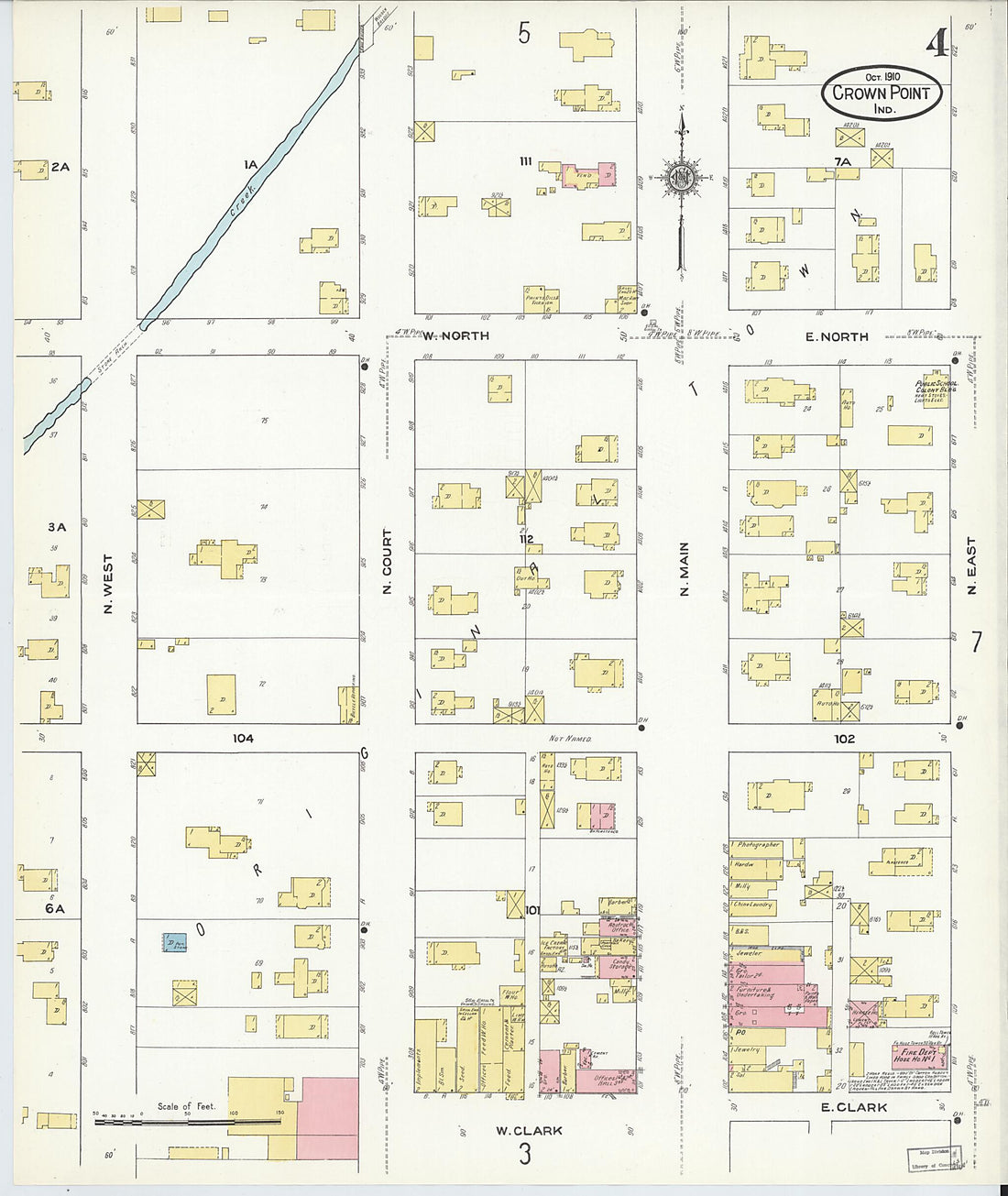 This old map of Crown Point, Lake County, Indiana was created by Sanborn Map Company in 1910