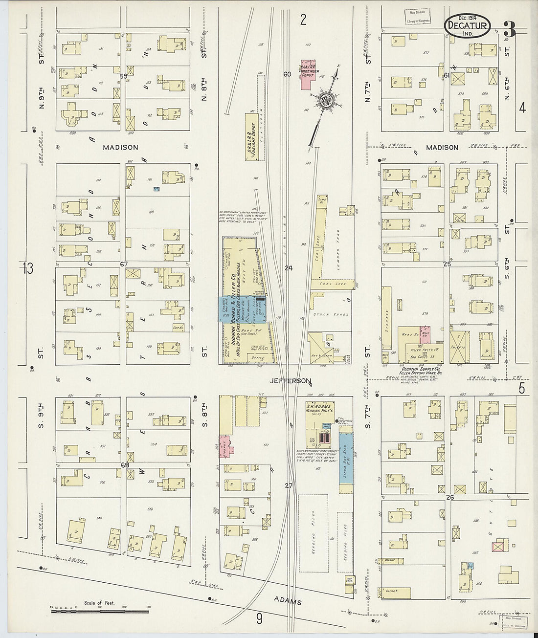 This old map of Decatur, Adams County, Indiana was created by Sanborn Map Company in 1914