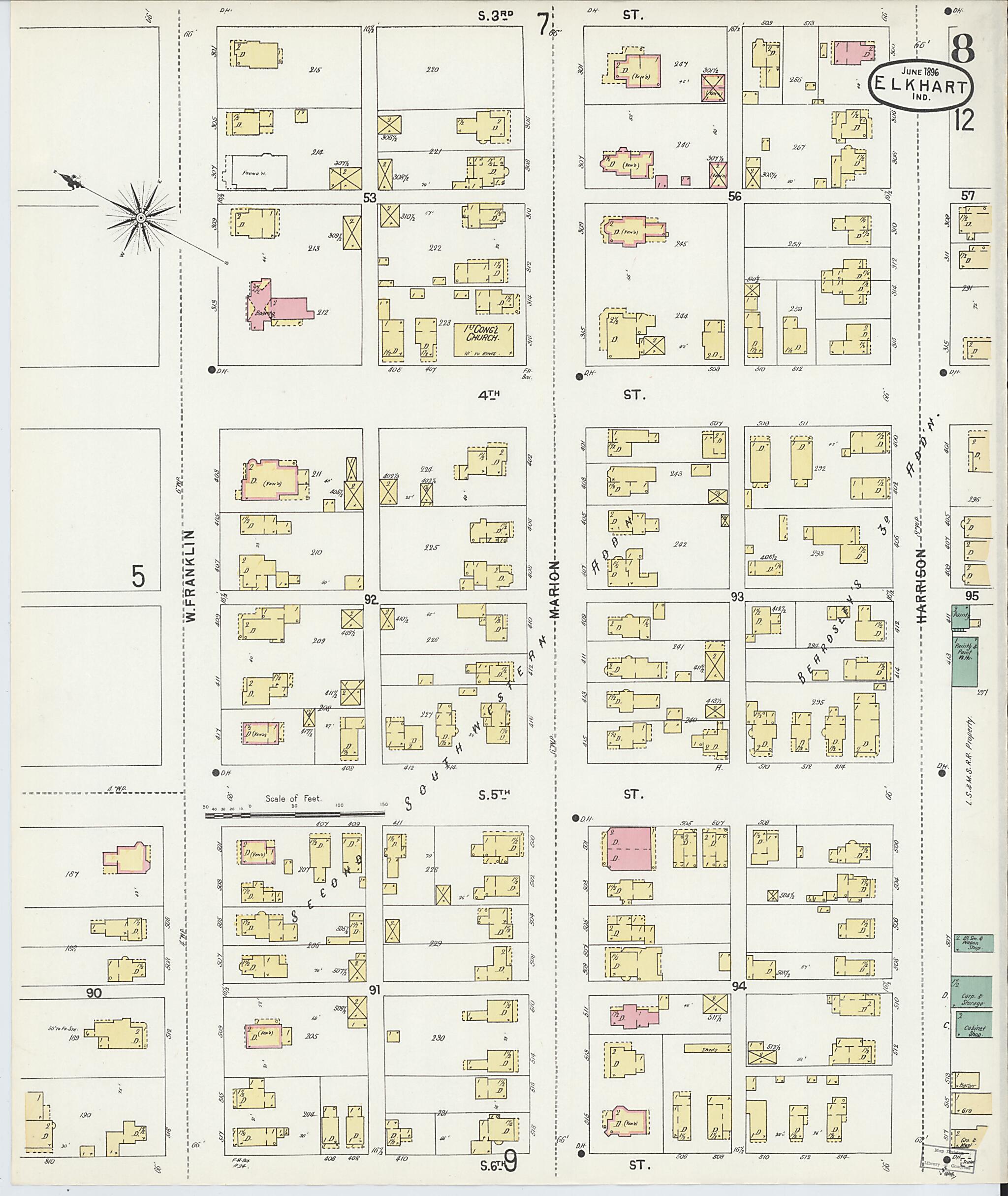 This old map of Elkhart, Elkhart County, Indiana was created by Sanborn Map Company in 1896