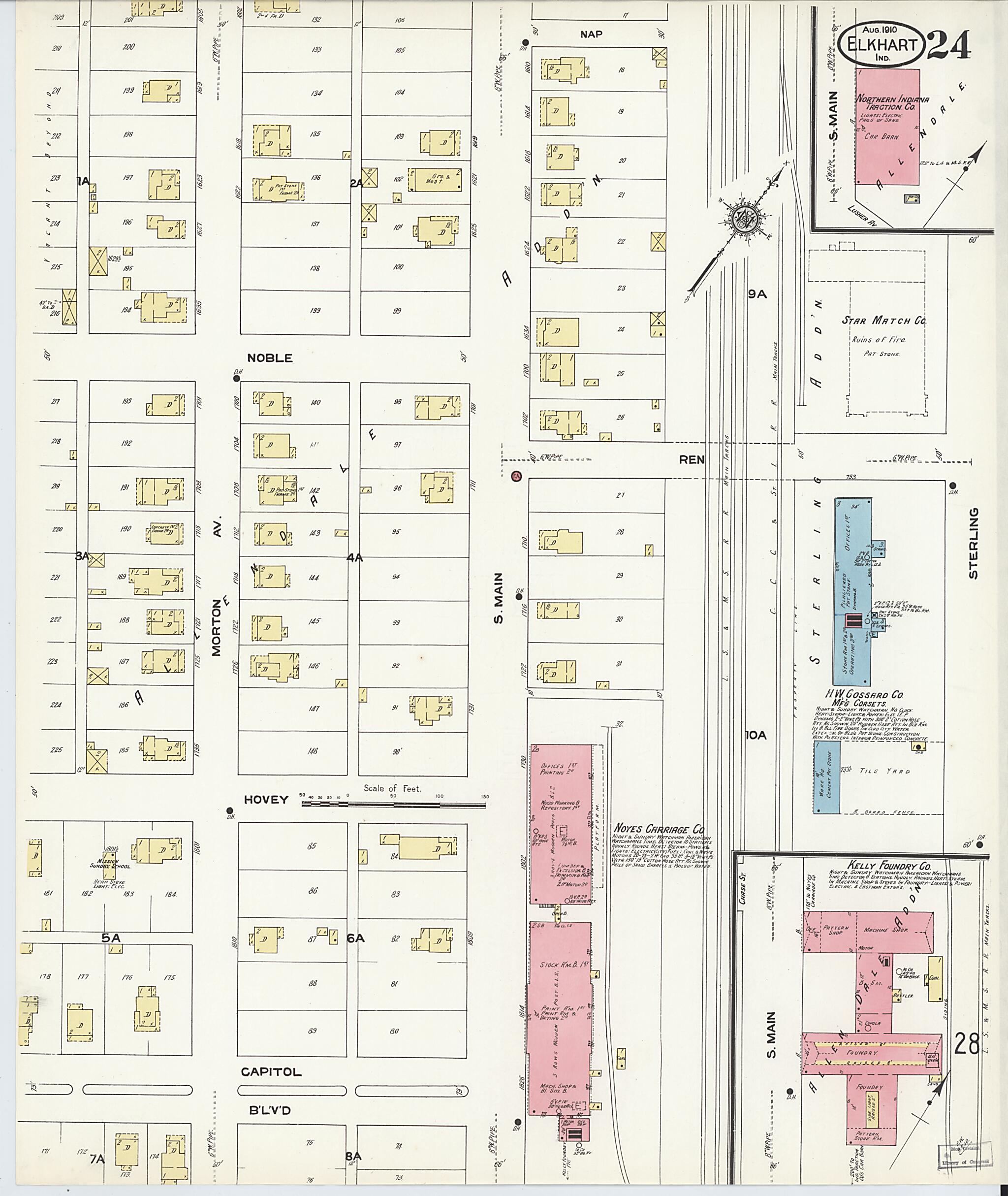This old map of Elkhart, Elkhart County, Indiana was created by Sanborn Map Company in 1910