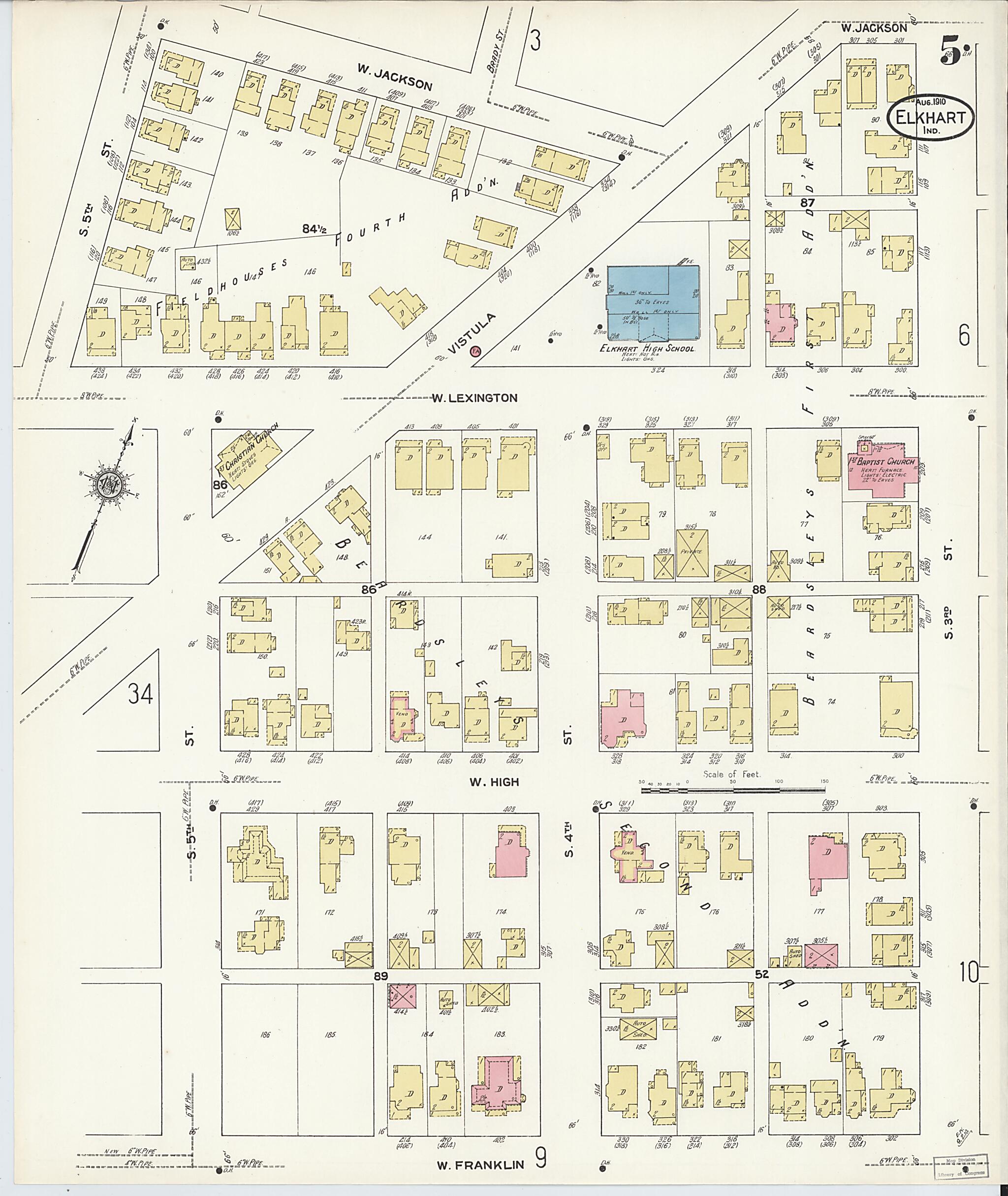This old map of Elkhart, Elkhart County, Indiana was created by Sanborn Map Company in 1910