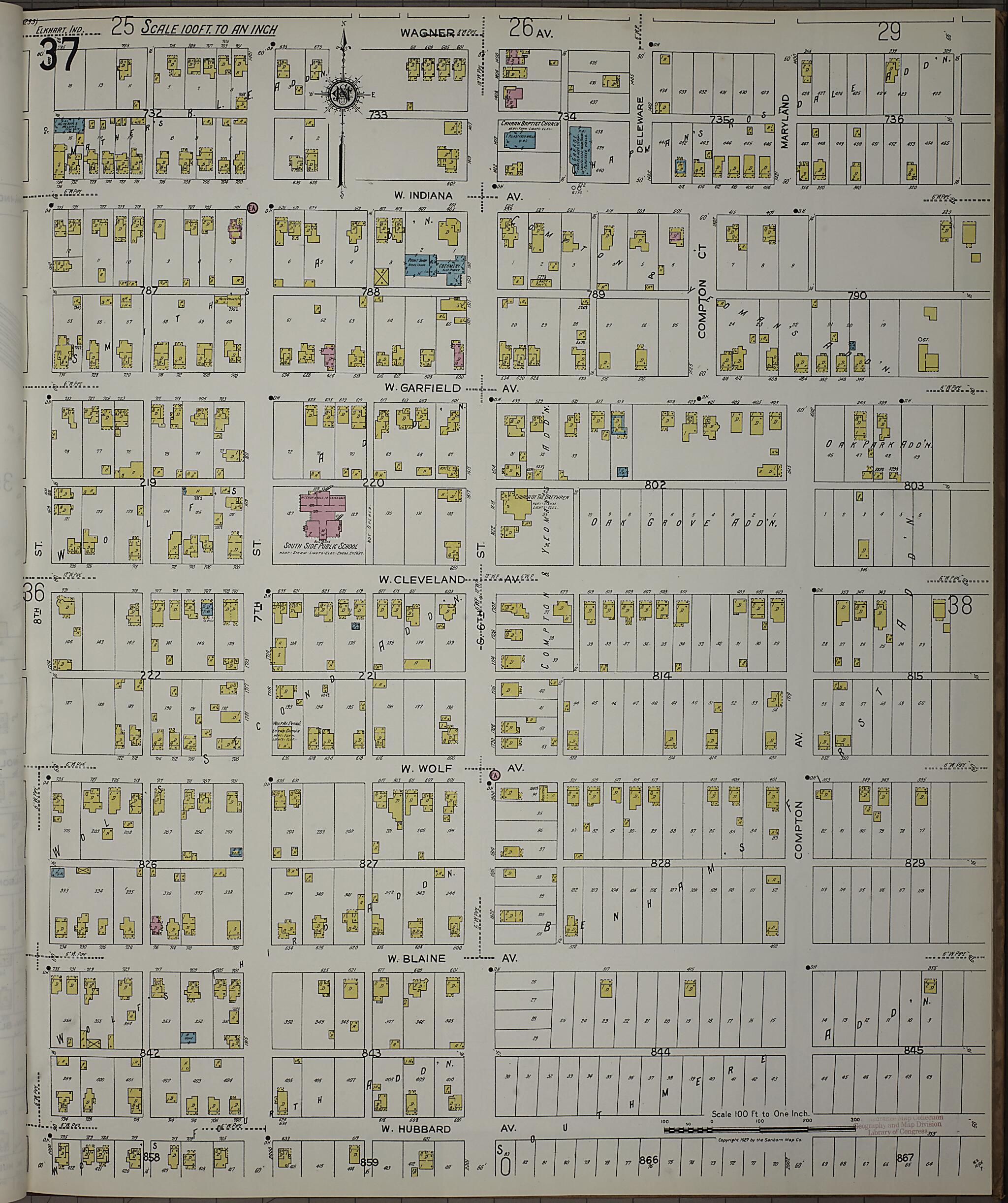 This old map of Elkhart, Elkhart County, Indiana was created by Sanborn Map Company in 1927