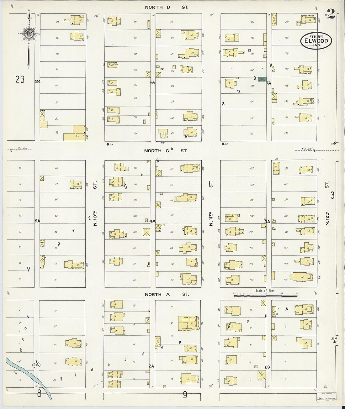 This old map of Elwood, Madison County, Indiana was created by Sanborn Map Company in 1910