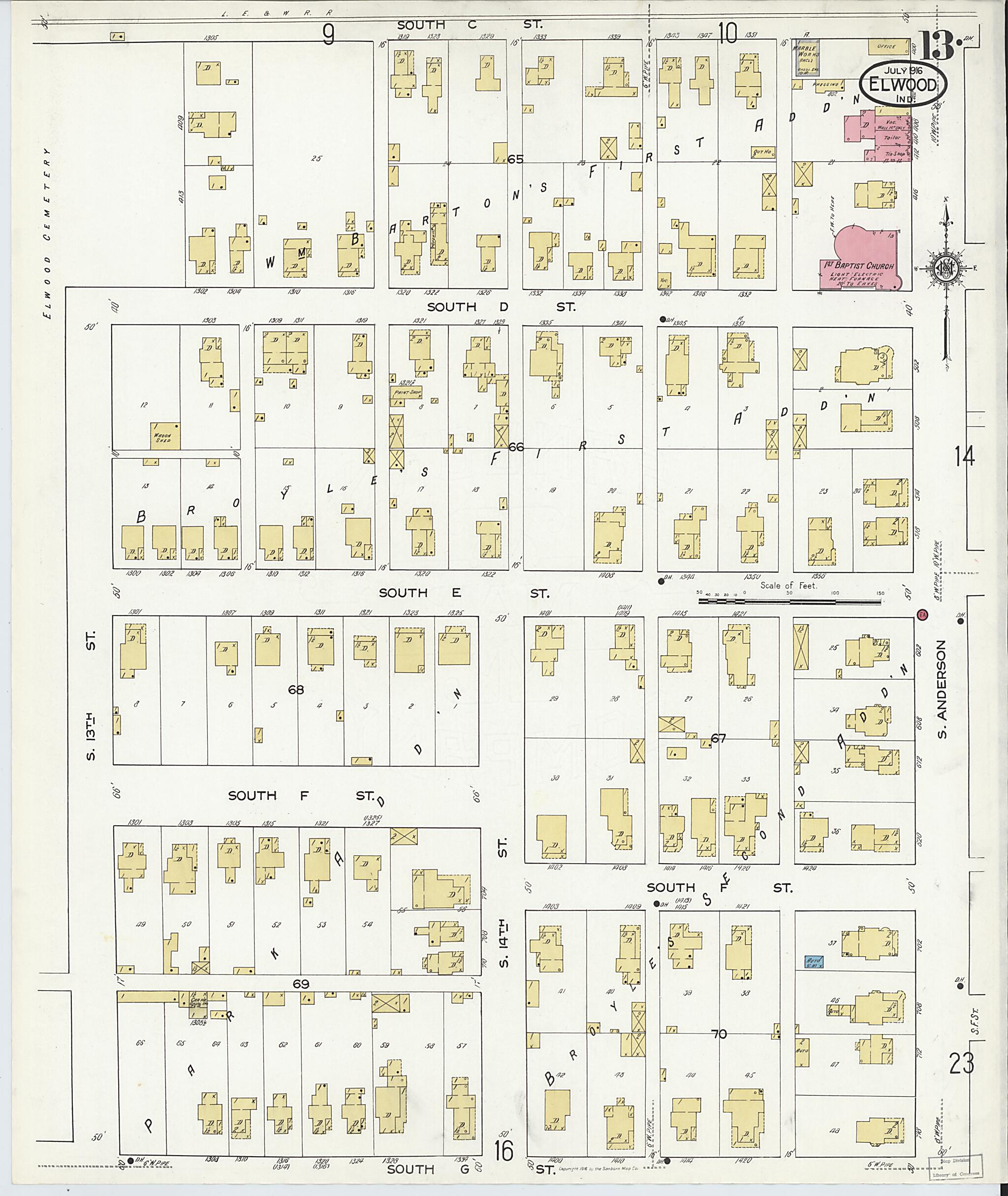 This old map of Elwood, Madison County, Indiana was created by Sanborn Map Company in 1916