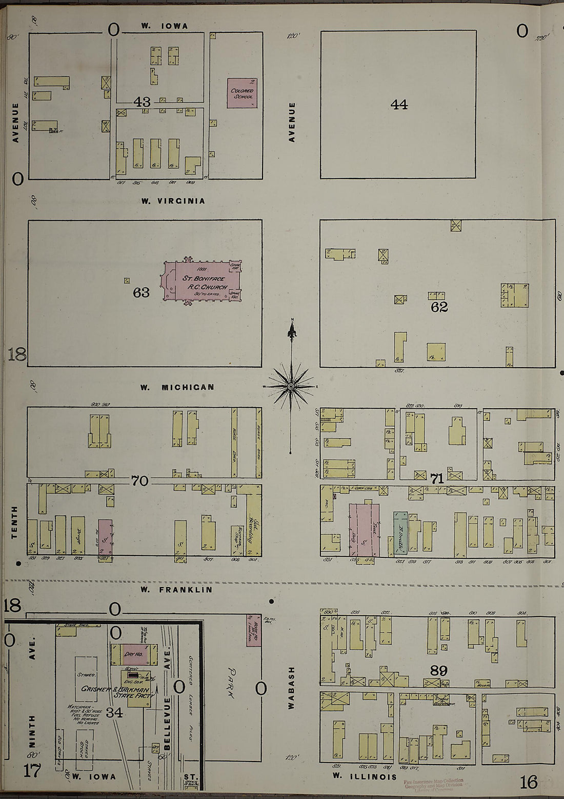 This old map of Evansville, Vanderburgh County, Indiana was created by Sanborn Map Company in 1884