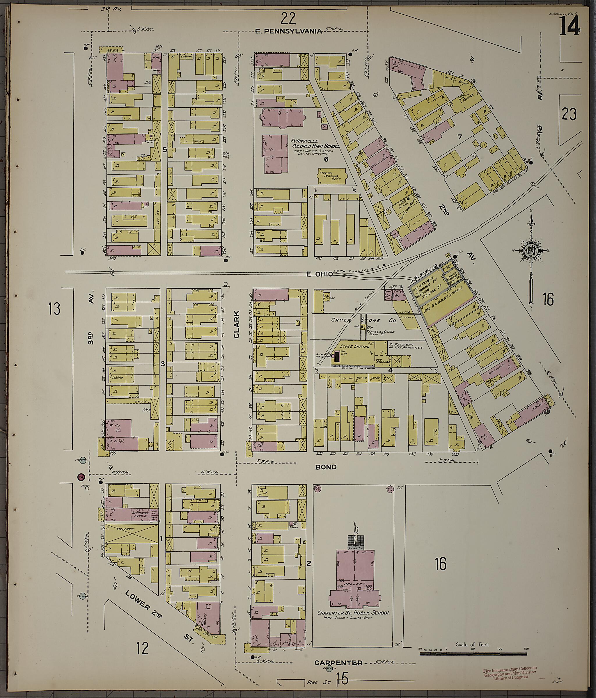 This old map of Evansville, Vanderburgh County, Indiana was created by Sanborn Map Company in 1910