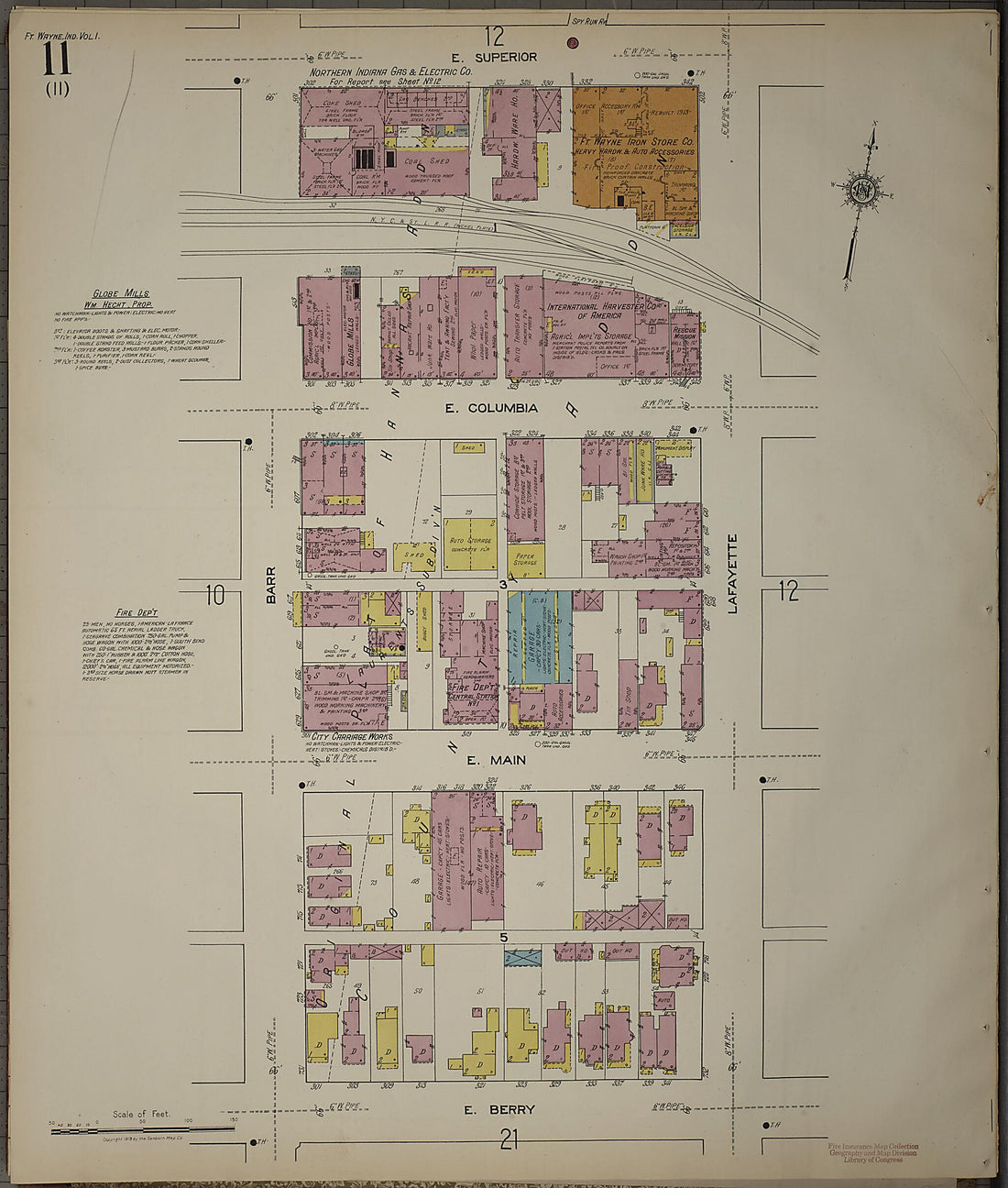 This old map of Fort Wayne, Allen County, Indiana was created by Sanborn Map Company in 1918