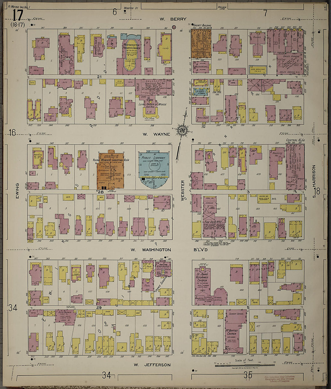 This old map of Fort Wayne, Allen County, Indiana was created by Sanborn Map Company in 1918