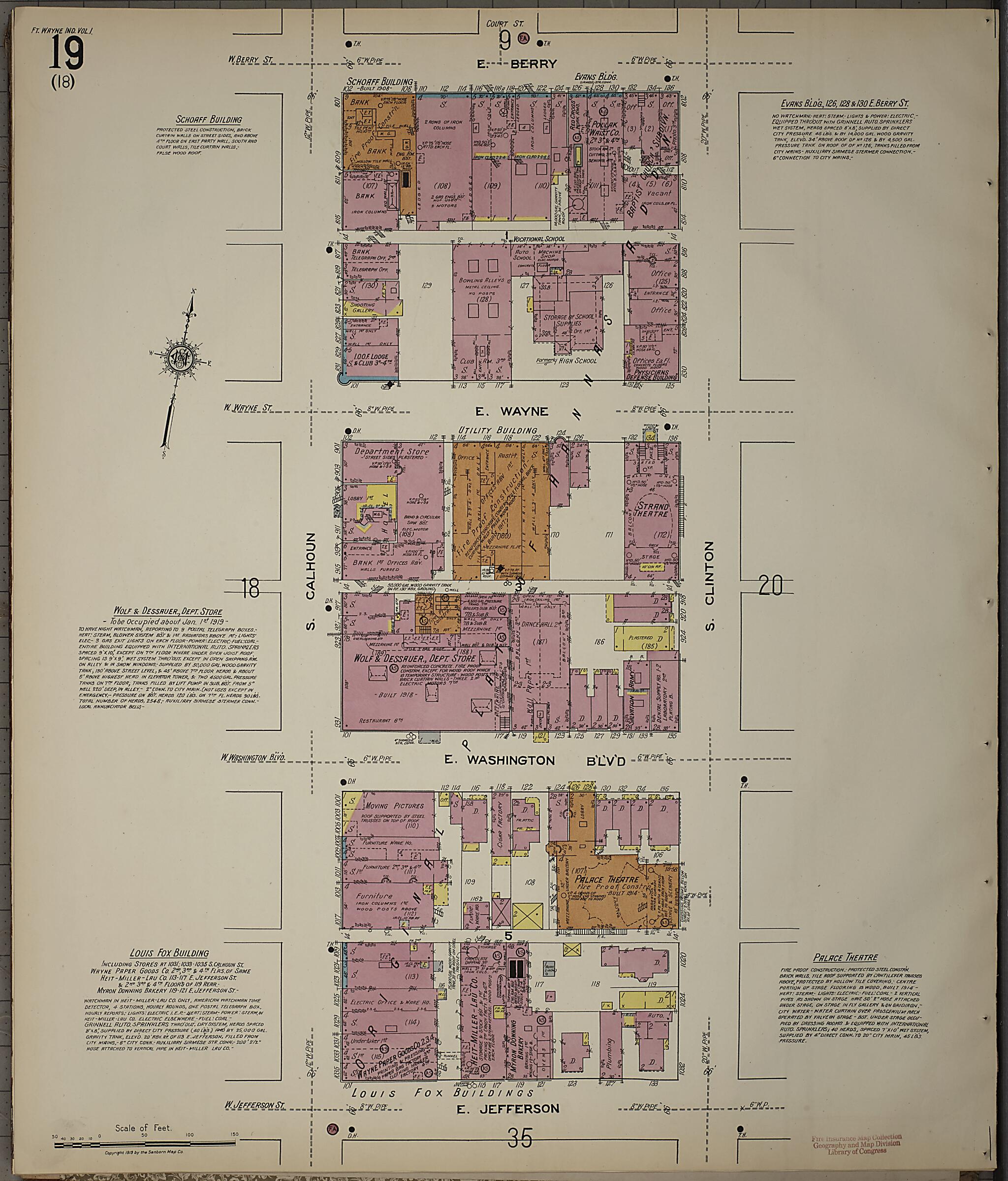 This old map of Fort Wayne, Allen County, Indiana was created by Sanborn Map Company in 1918