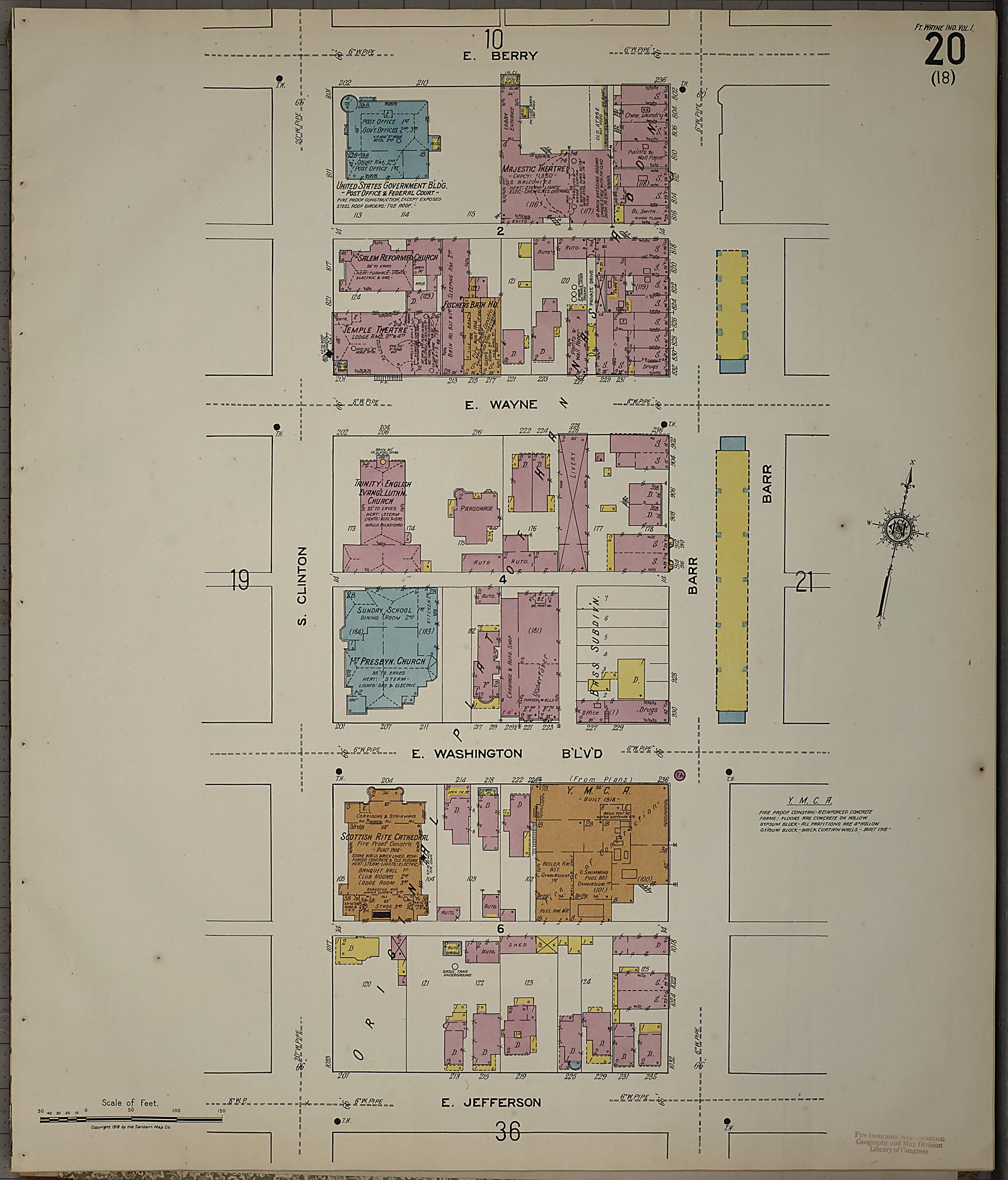 This old map of Fort Wayne, Allen County, Indiana was created by Sanborn Map Company in 1918