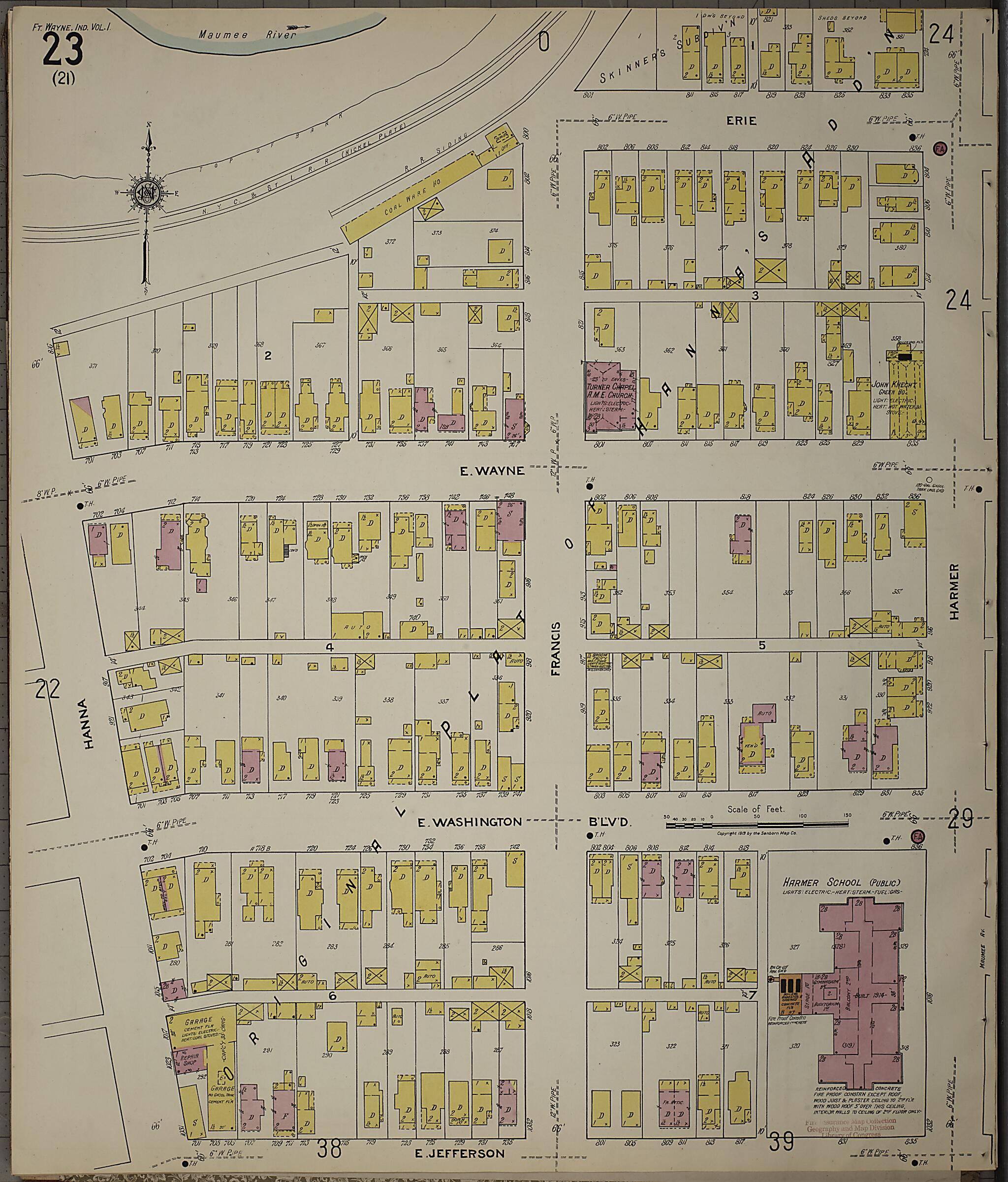 This old map of Fort Wayne, Allen County, Indiana was created by Sanborn Map Company in 1918