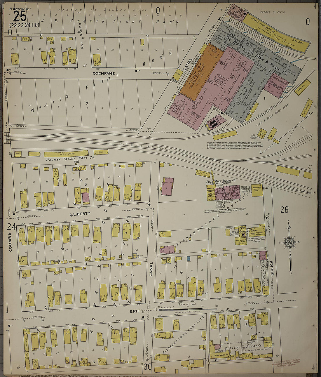 This old map of Fort Wayne, Allen County, Indiana was created by Sanborn Map Company in 1918