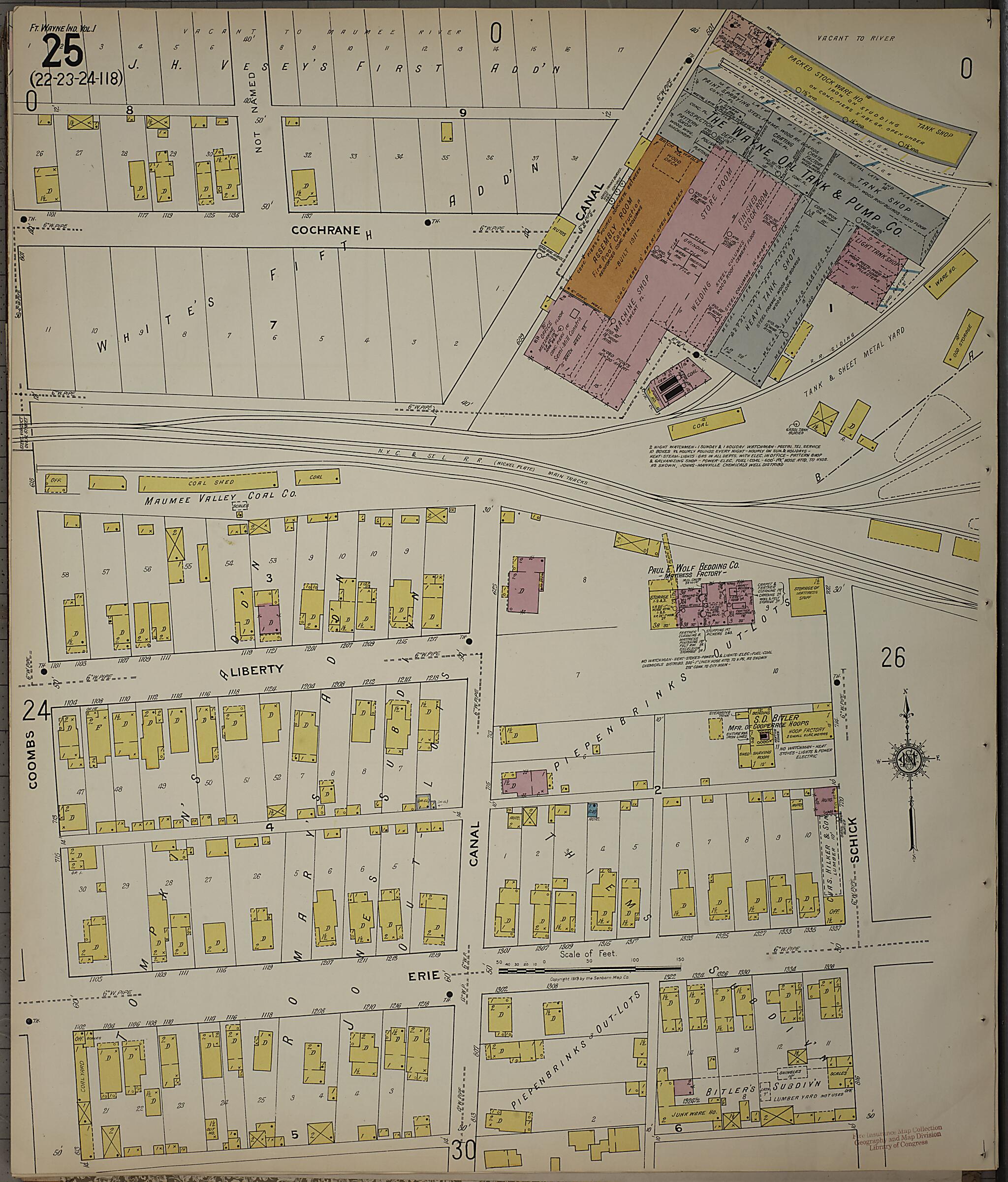 This old map of Fort Wayne, Allen County, Indiana was created by Sanborn Map Company in 1918