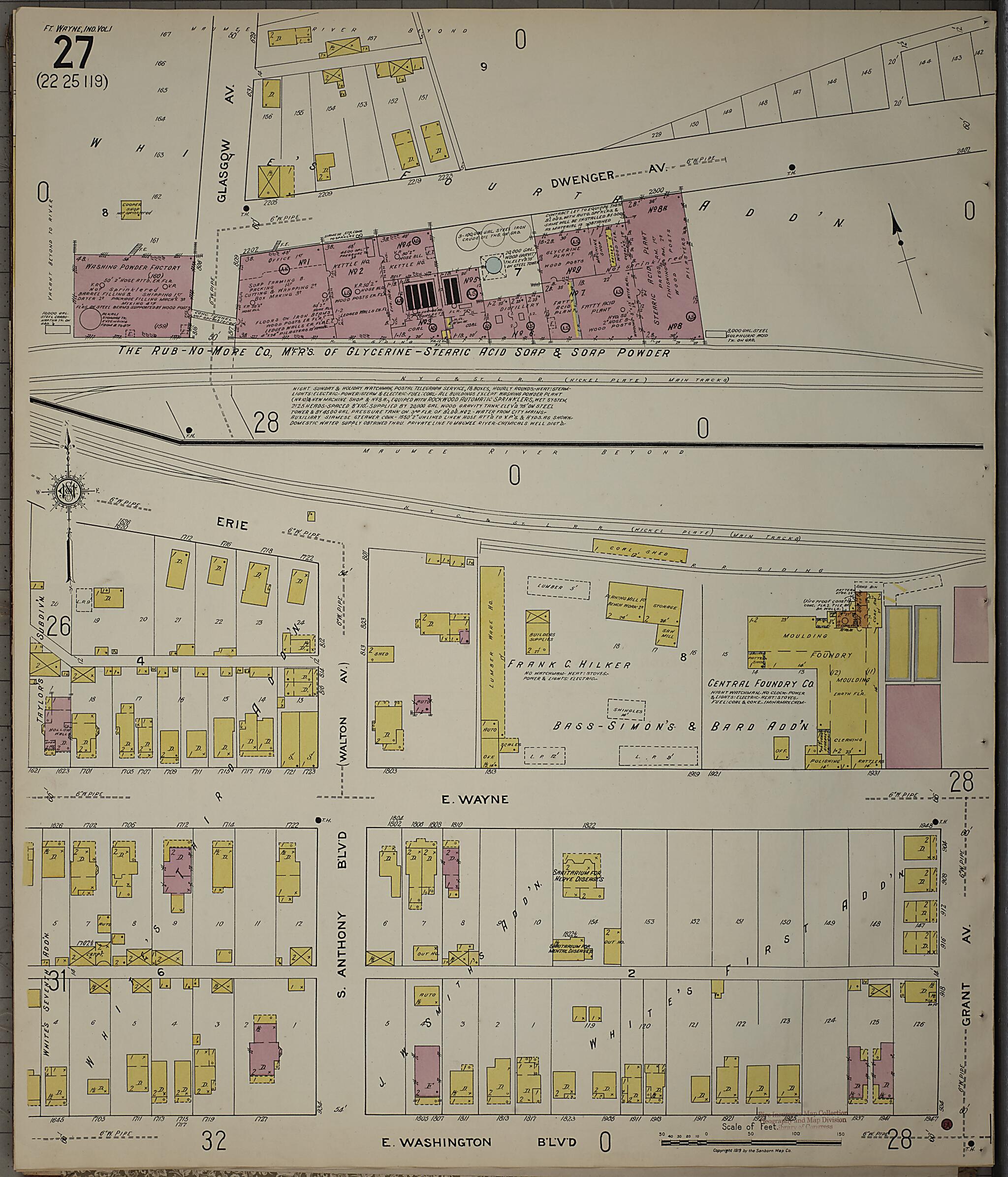This old map of Fort Wayne, Allen County, Indiana was created by Sanborn Map Company in 1918