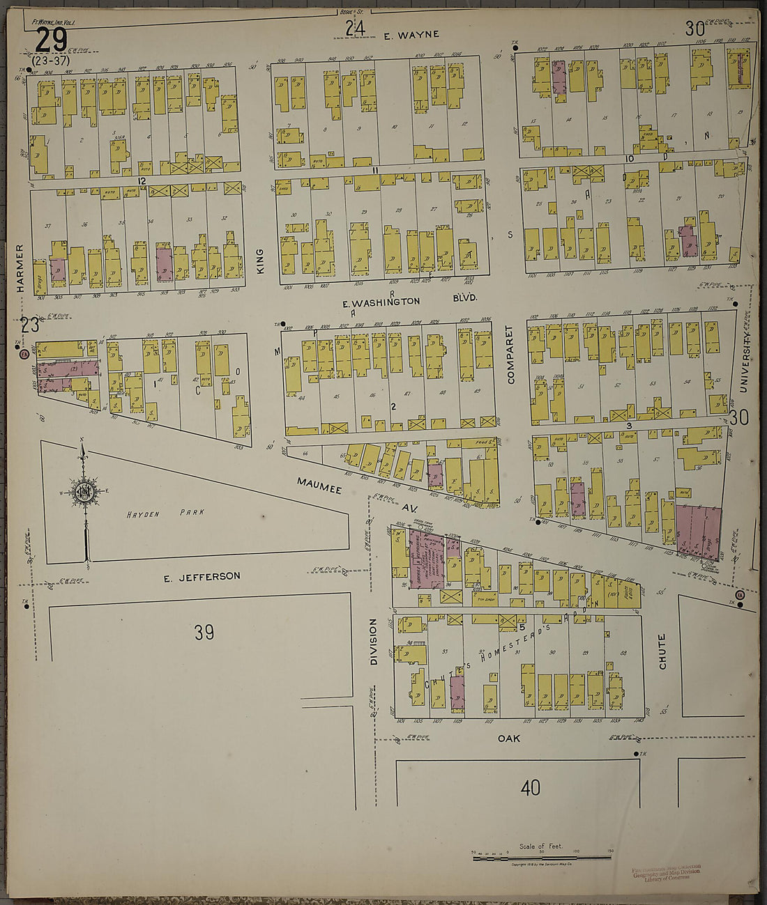 This old map of Fort Wayne, Allen County, Indiana was created by Sanborn Map Company in 1918