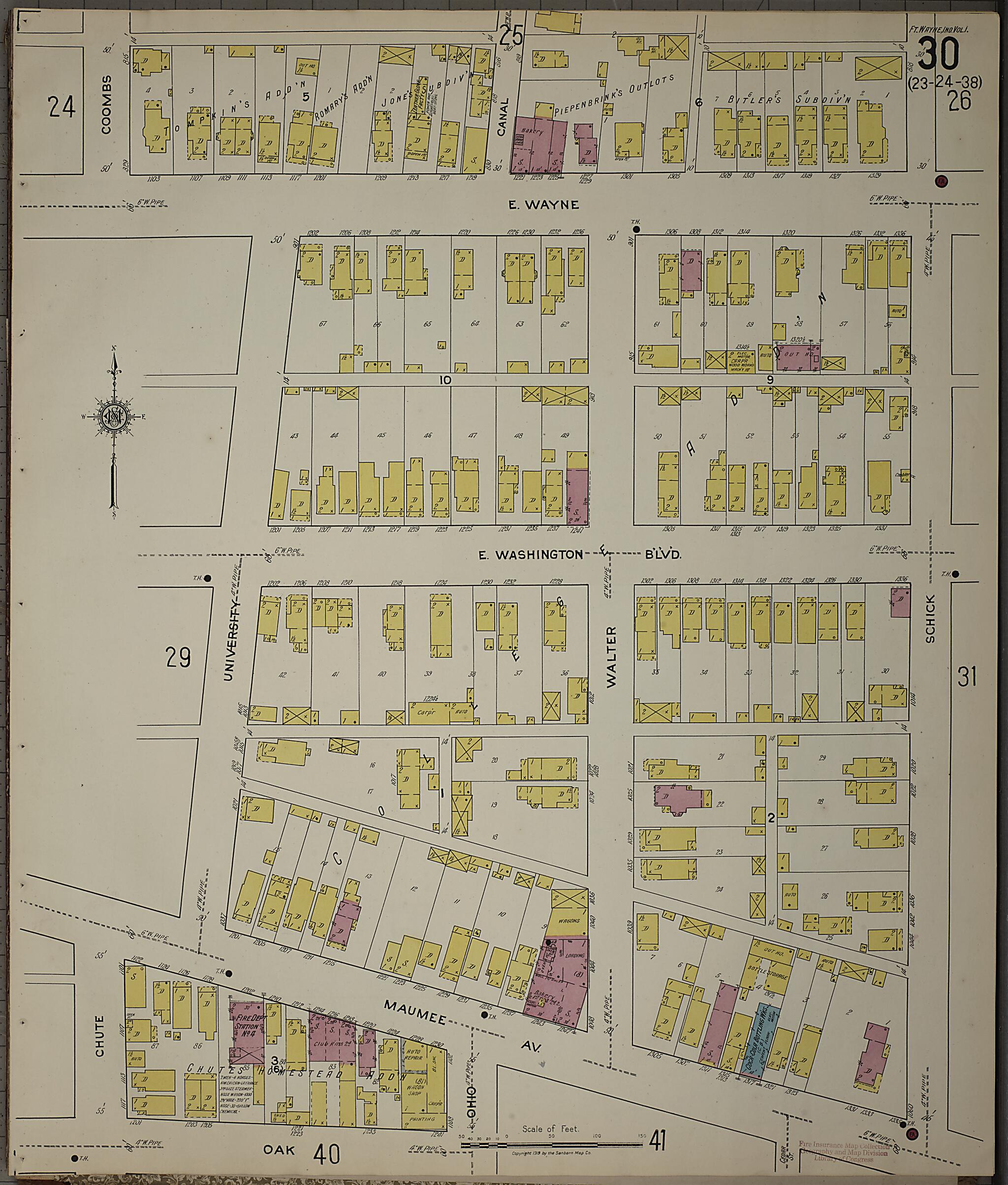 This old map of Fort Wayne, Allen County, Indiana was created by Sanborn Map Company in 1918
