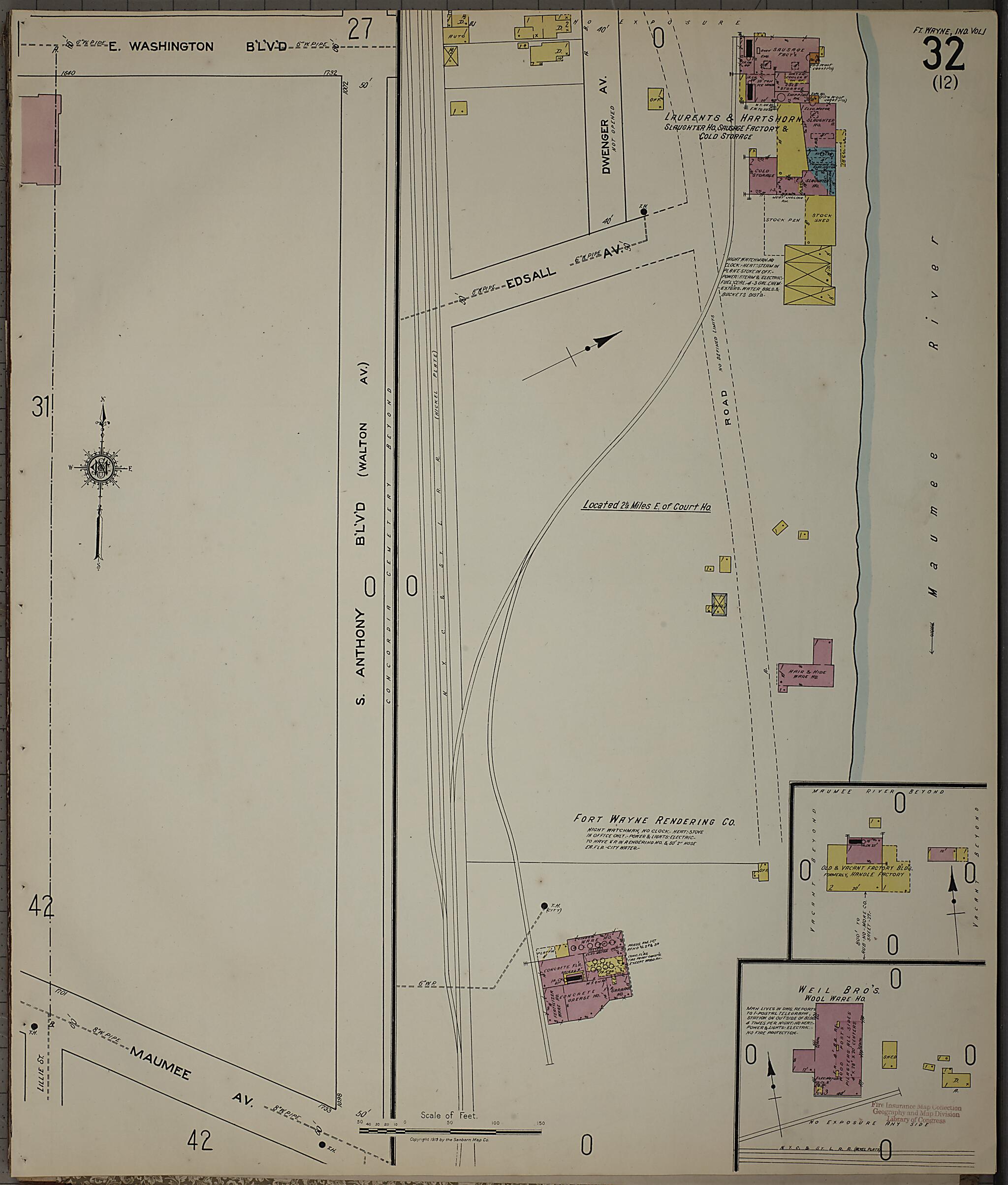 This old map of Fort Wayne, Allen County, Indiana was created by Sanborn Map Company in 1918
