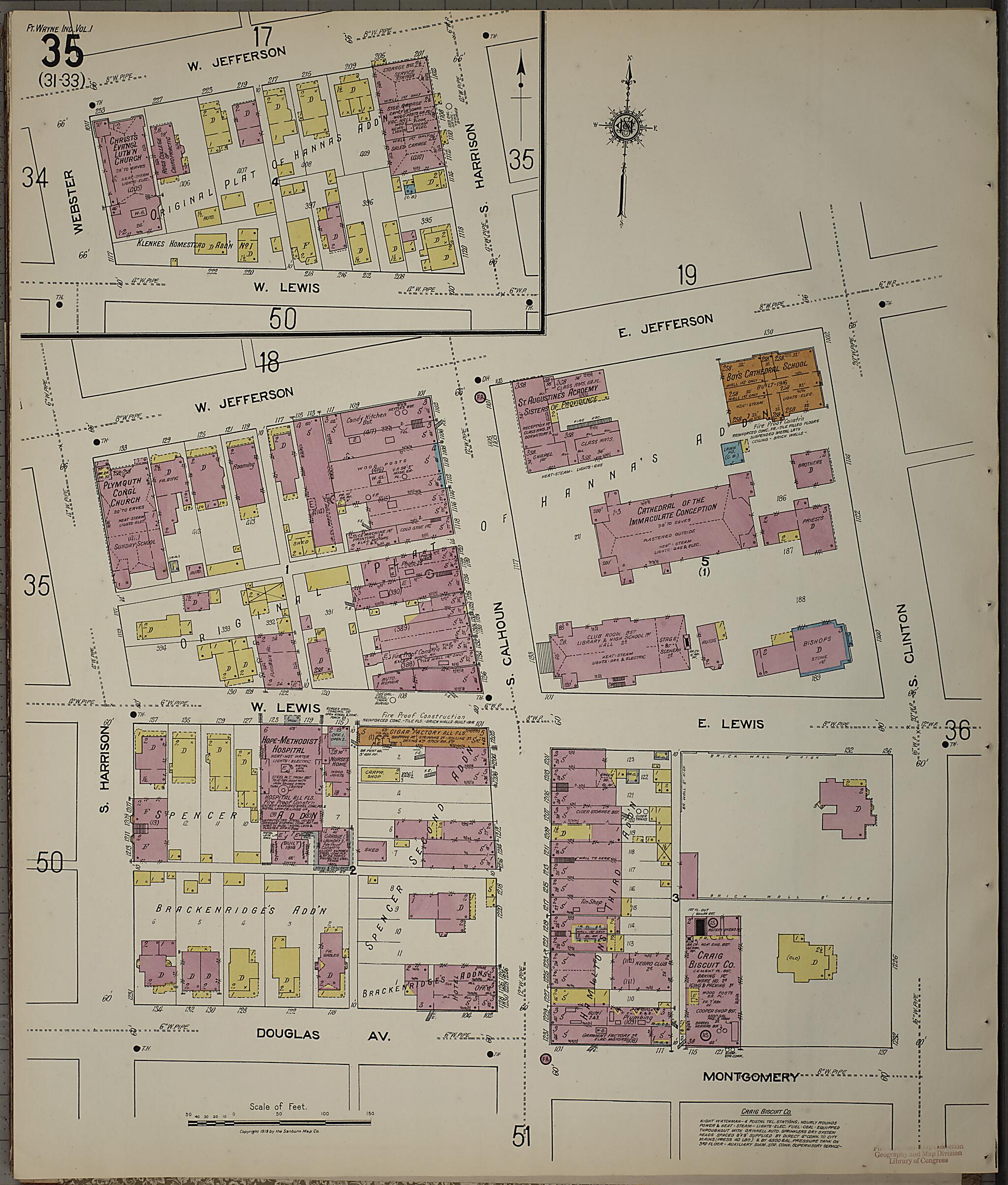 This old map of Fort Wayne, Allen County, Indiana was created by Sanborn Map Company in 1918