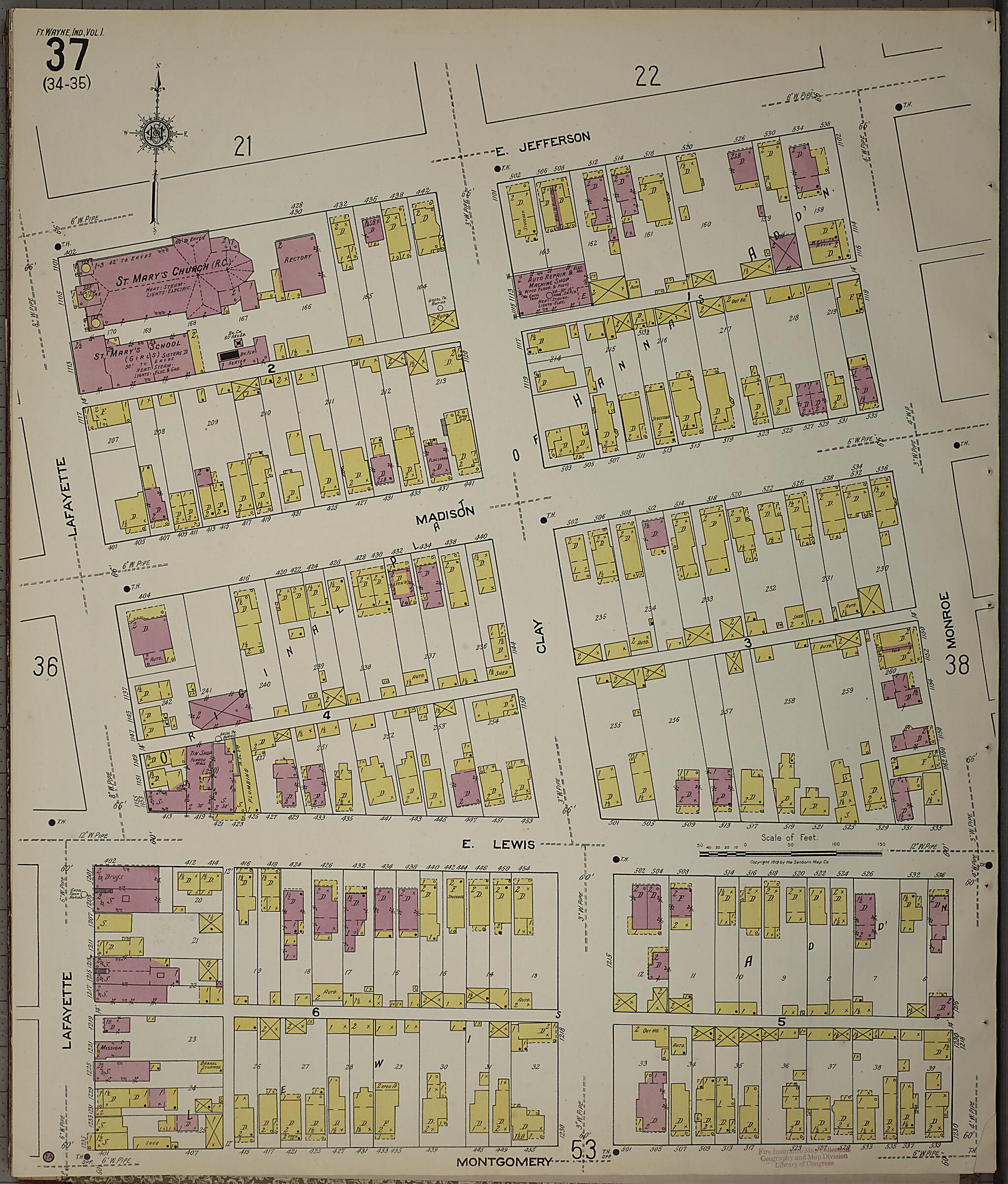 This old map of Fort Wayne, Allen County, Indiana was created by Sanborn Map Company in 1918