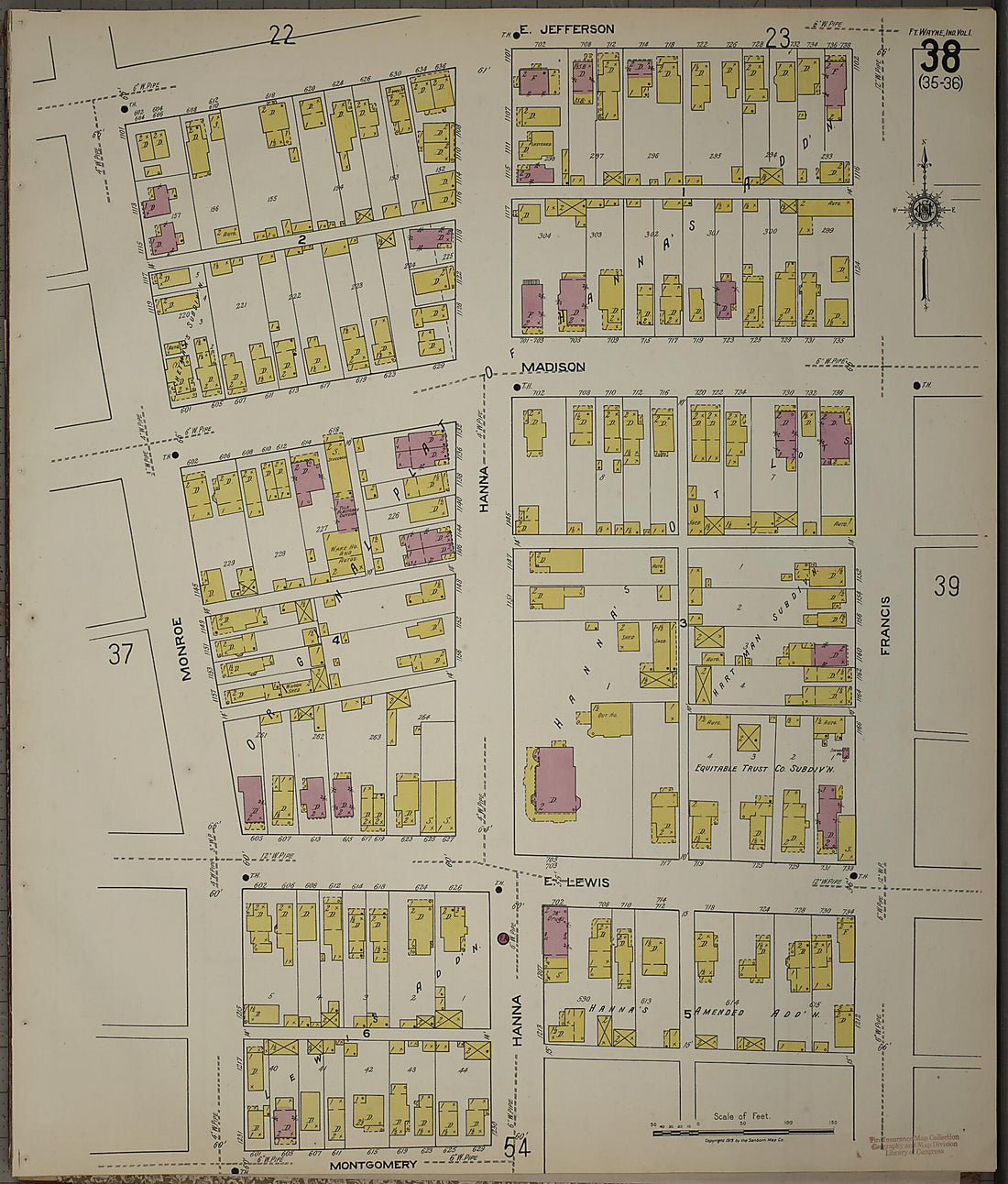 This old map of Fort Wayne, Allen County, Indiana was created by Sanborn Map Company in 1918