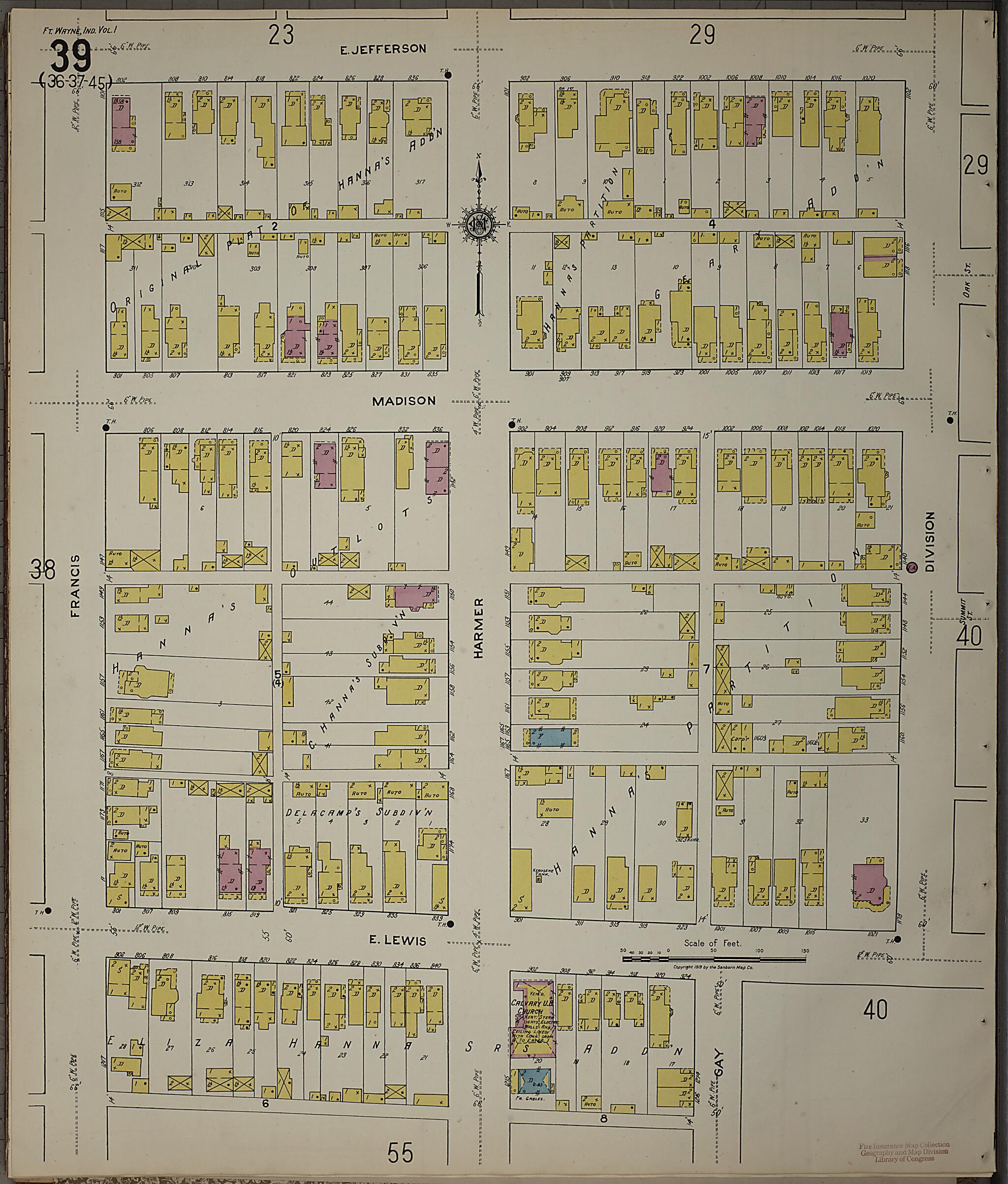 This old map of Fort Wayne, Allen County, Indiana was created by Sanborn Map Company in 1918