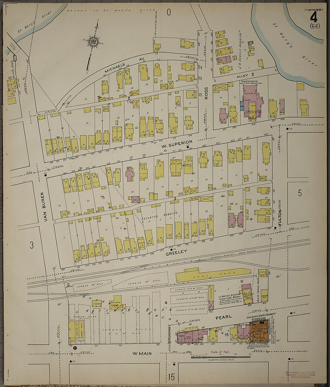 This old map of Fort Wayne, Allen County, Indiana was created by Sanborn Map Company in 1918
