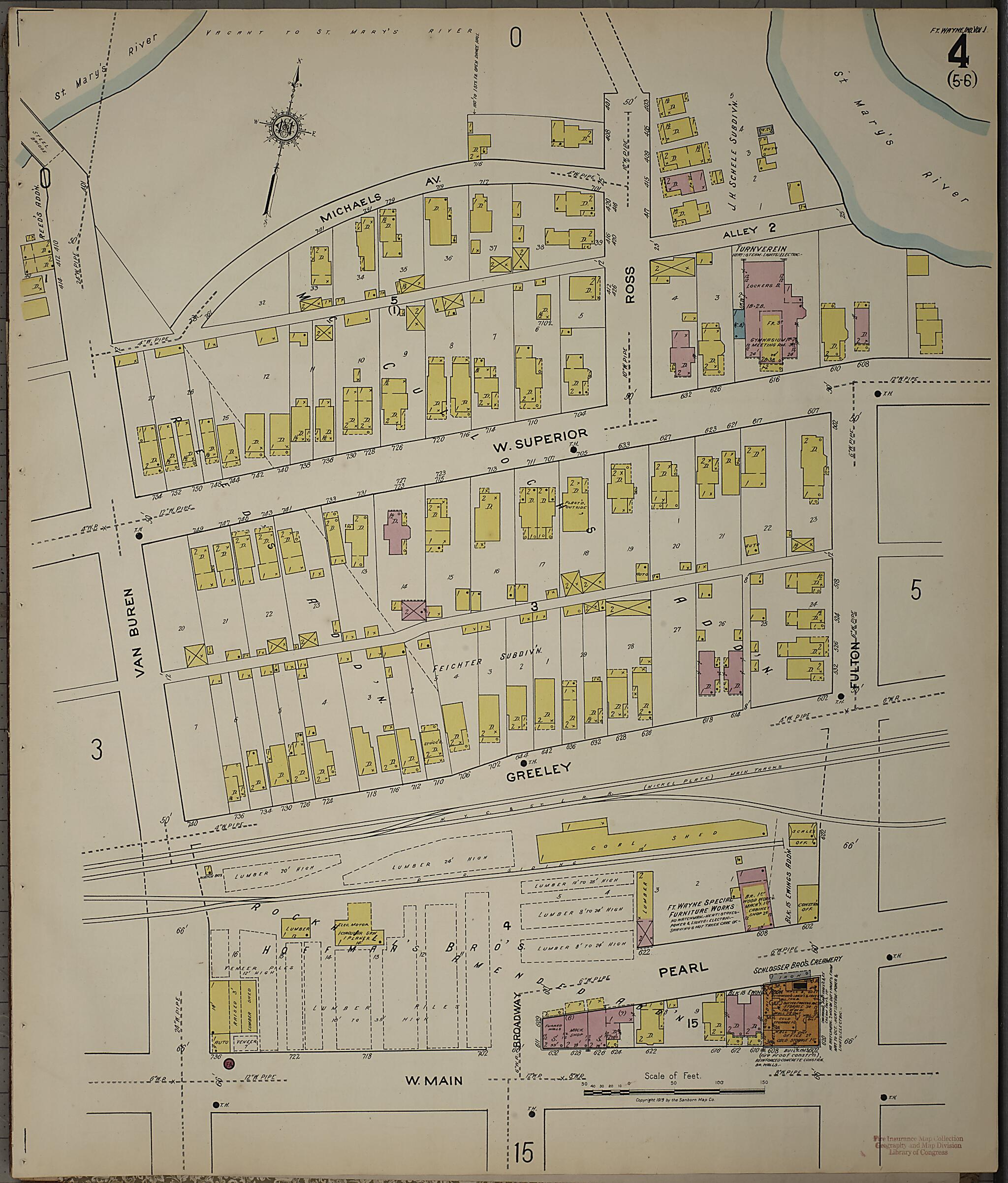 This old map of Fort Wayne, Allen County, Indiana was created by Sanborn Map Company in 1918