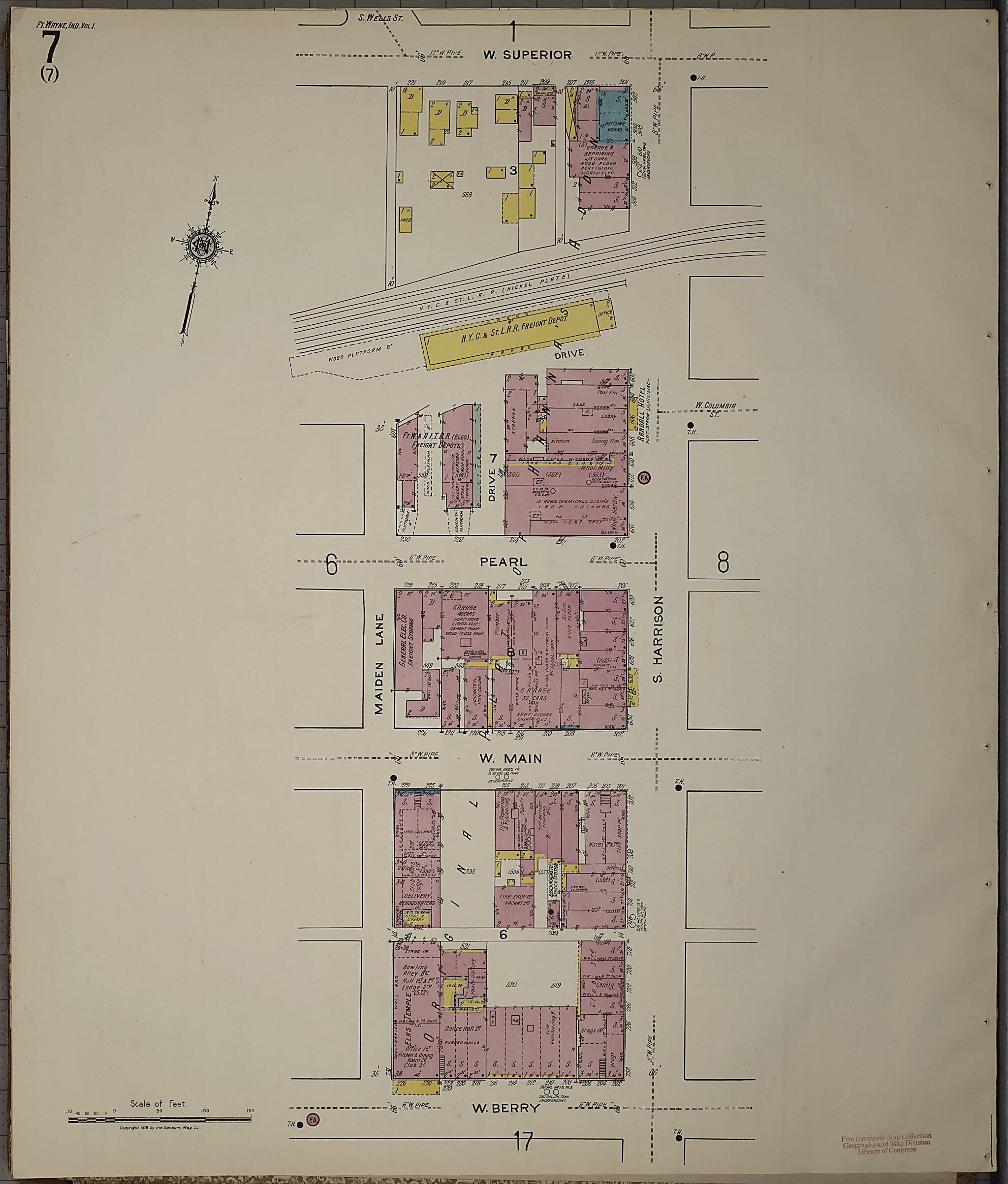 This old map of Fort Wayne, Allen County, Indiana was created by Sanborn Map Company in 1918