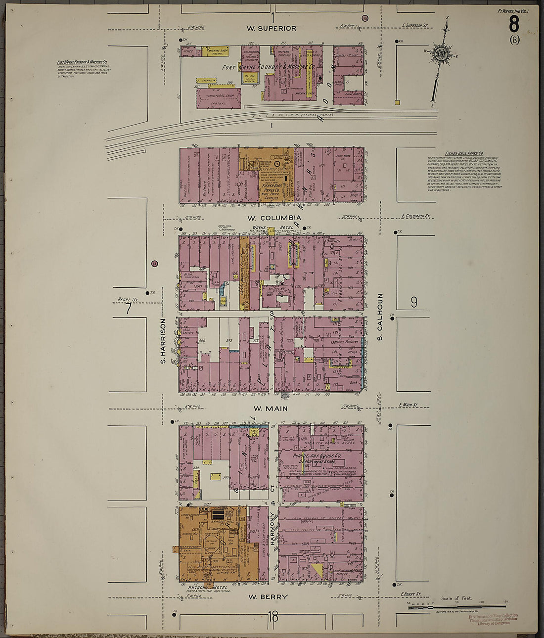 This old map of Fort Wayne, Allen County, Indiana was created by Sanborn Map Company in 1918