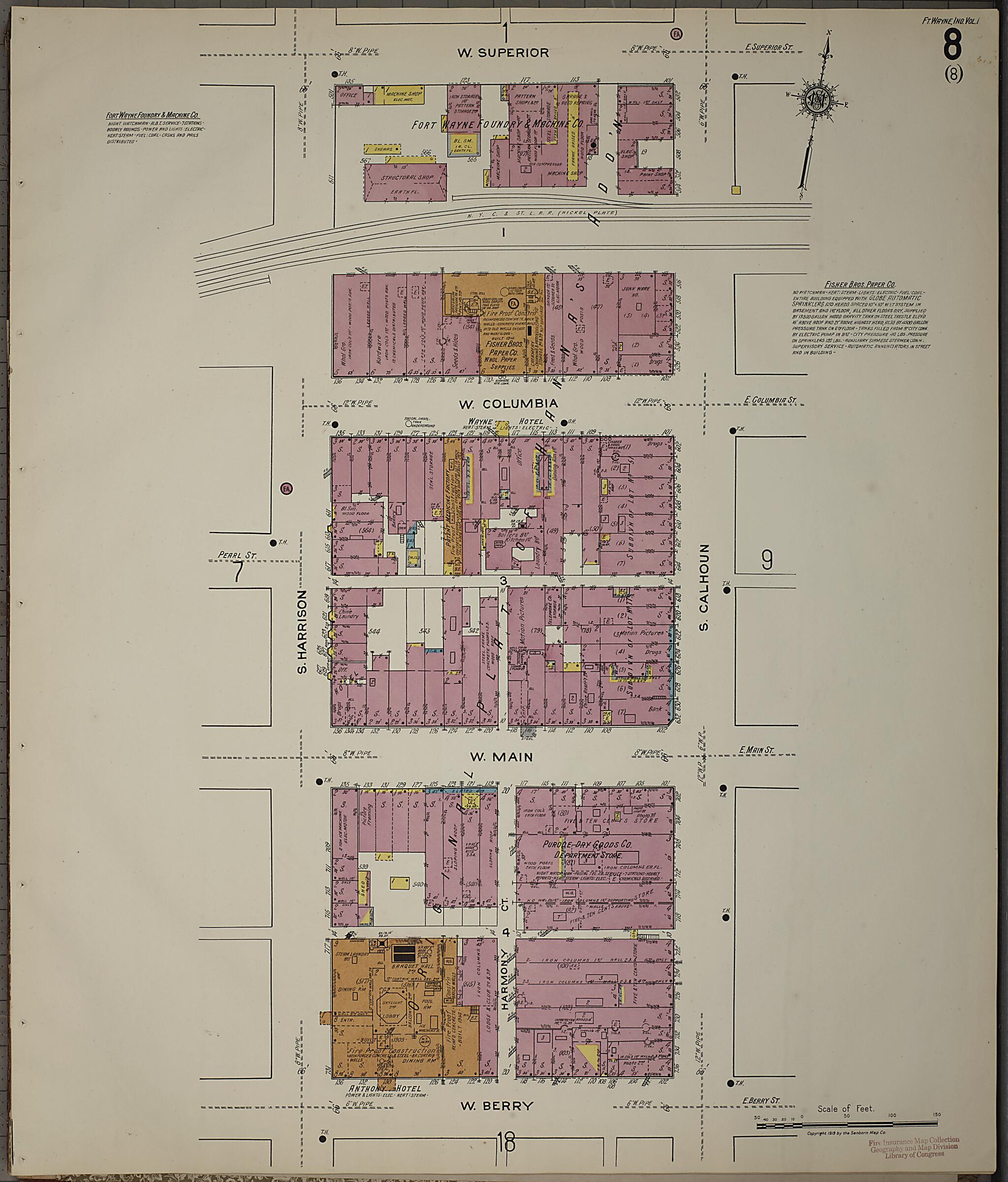 This old map of Fort Wayne, Allen County, Indiana was created by Sanborn Map Company in 1918