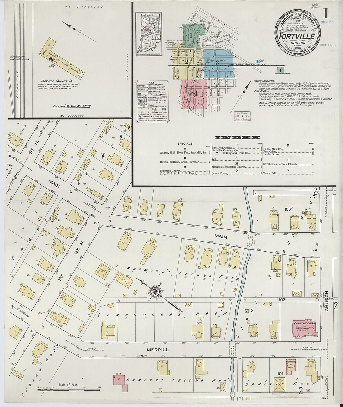 This old map of Fortville, Hancock County, Indiana was created by Sanborn Map Company in 1914