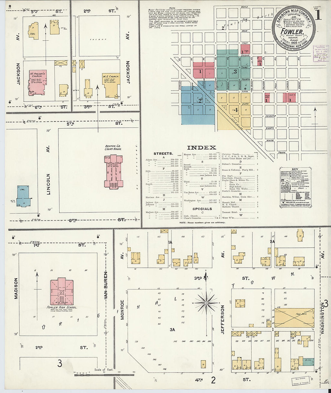 This old map of Fowler, Benton County, Indiana was created by Sanborn Map Company in 1905