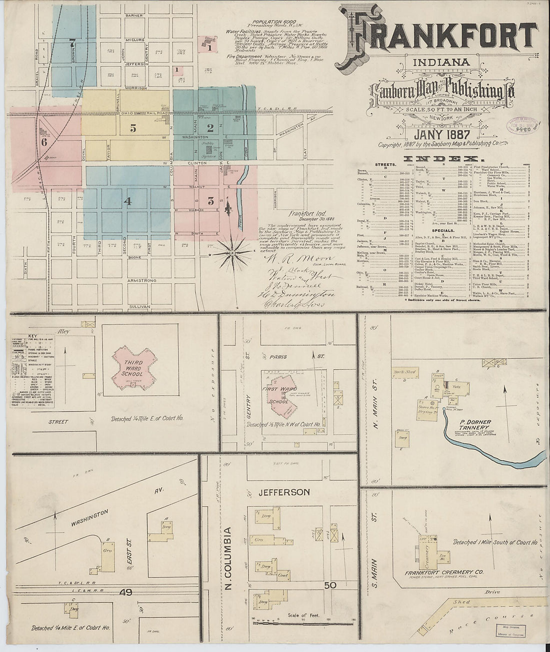 This old map of Frankfort, Clinton County, Indiana was created by Sanborn Map Company in 1887