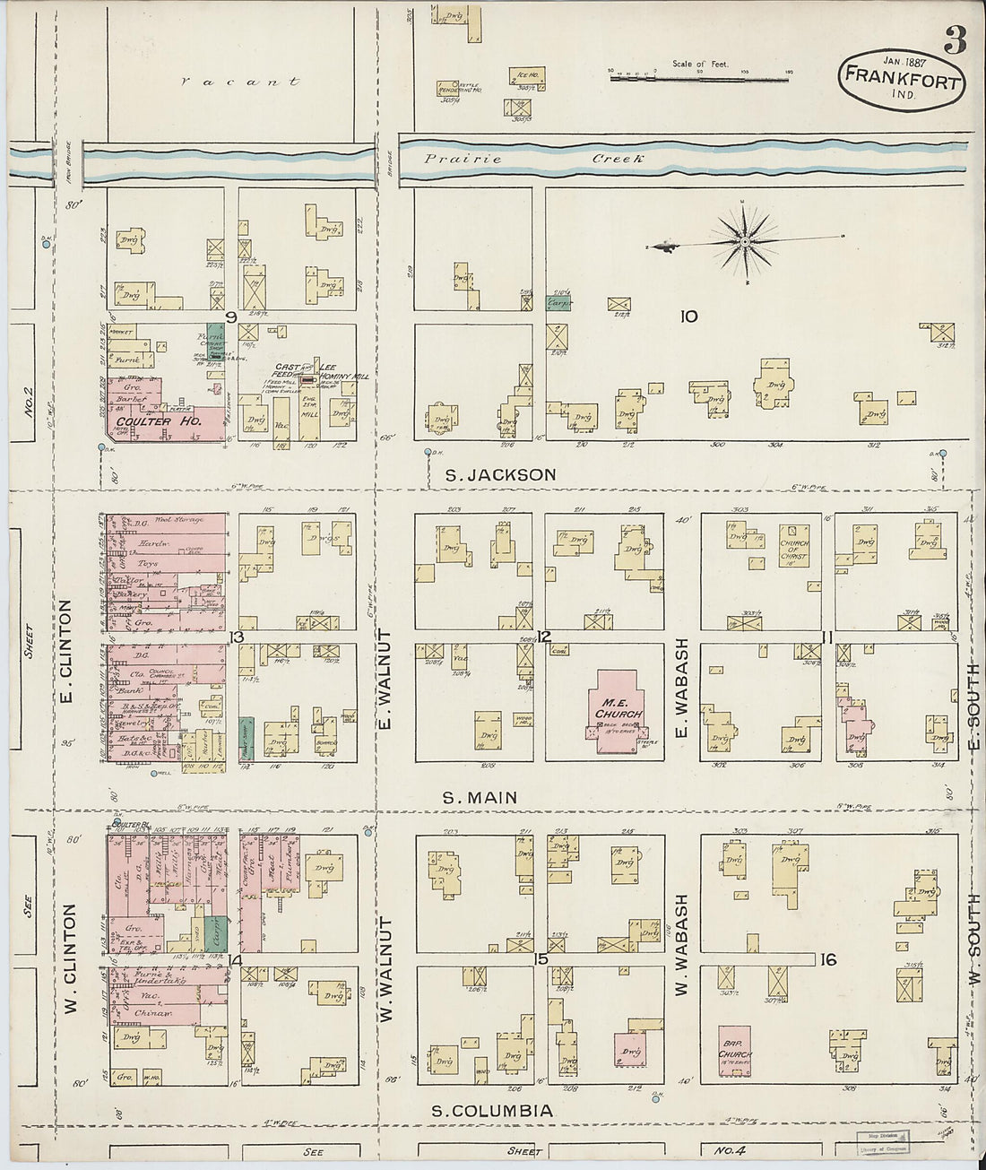 This old map of Frankfort, Clinton County, Indiana was created by Sanborn Map Company in 1887
