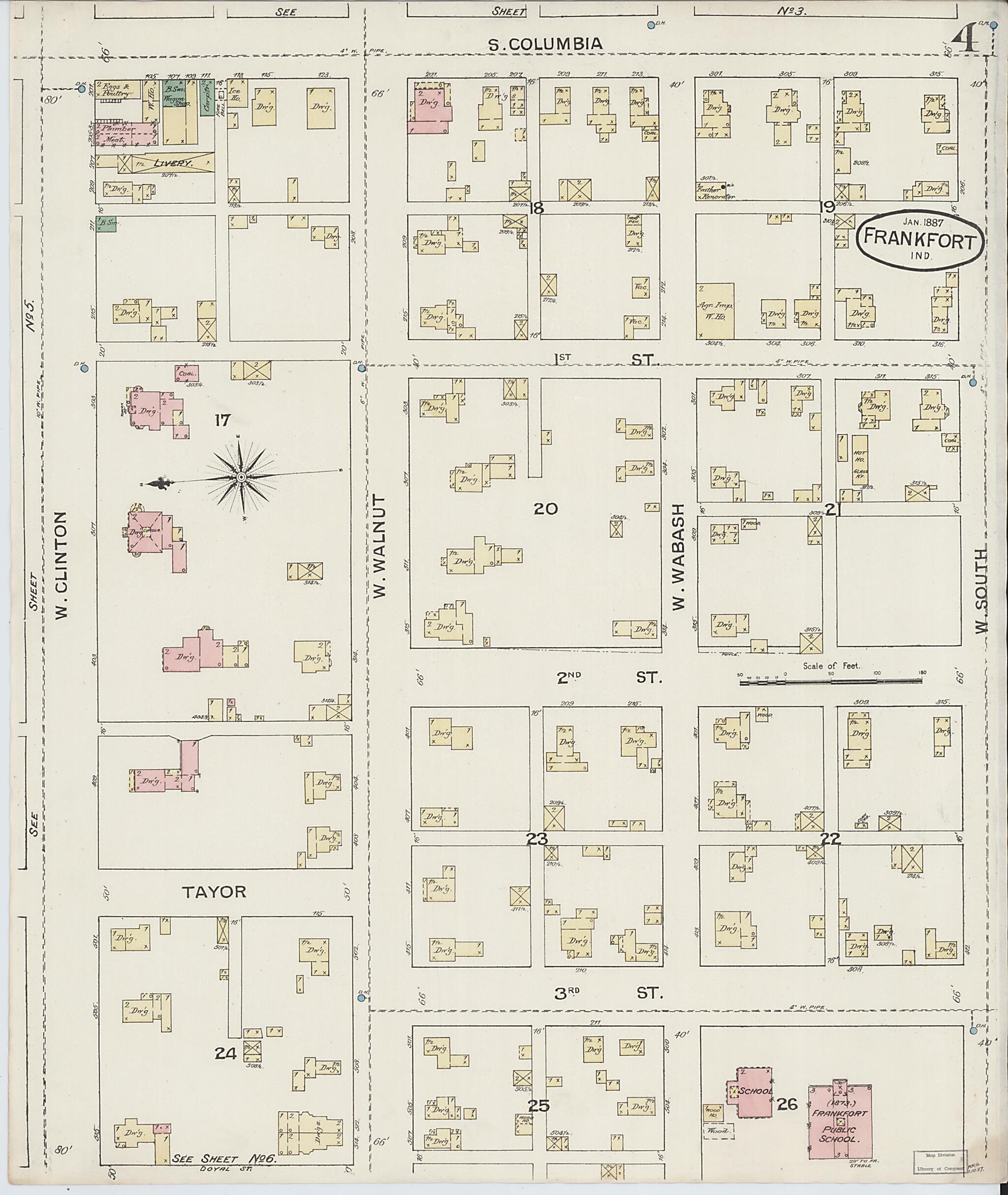 This old map of Frankfort, Clinton County, Indiana was created by Sanborn Map Company in 1887